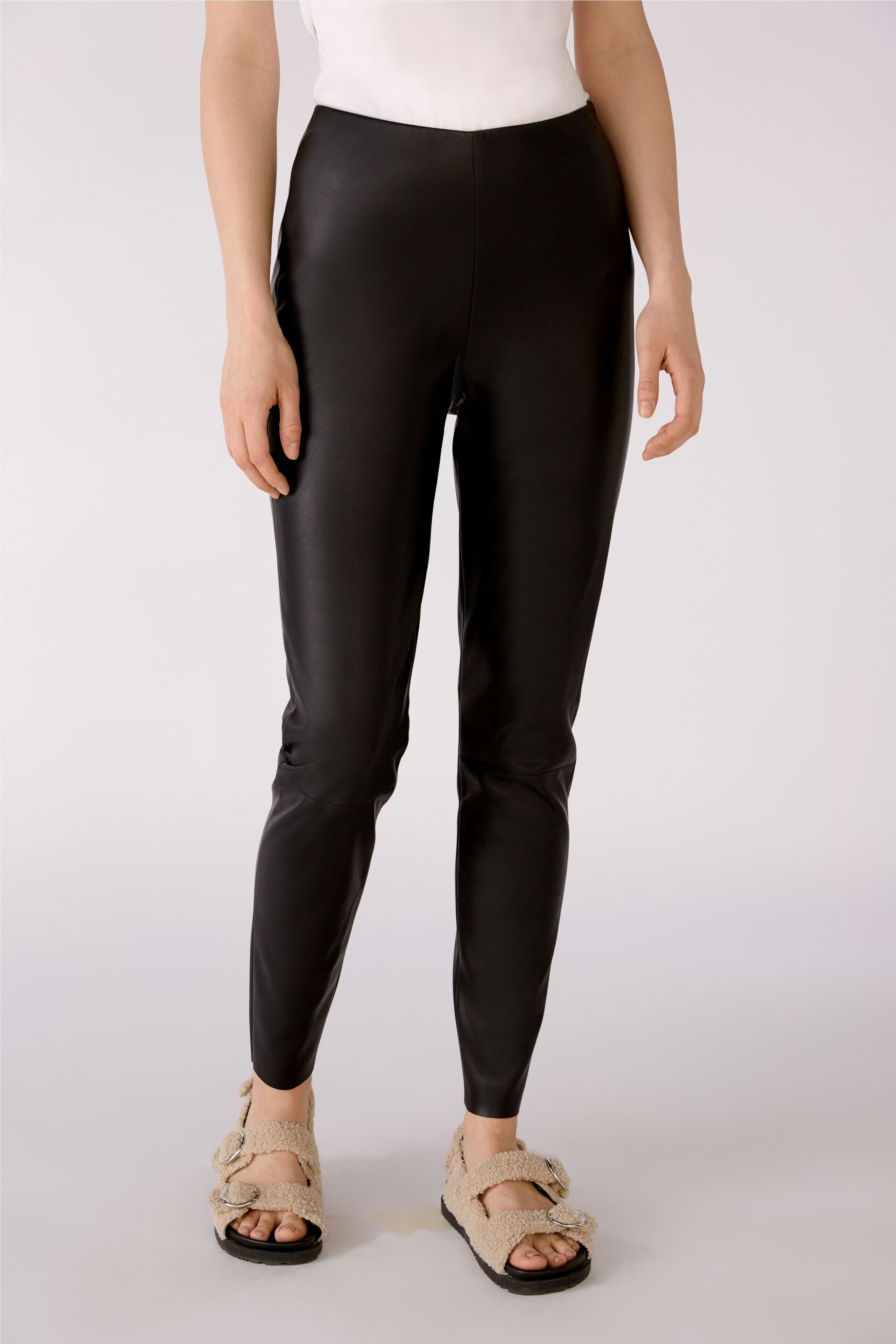 Oui - Faux Leather Leggings - Black