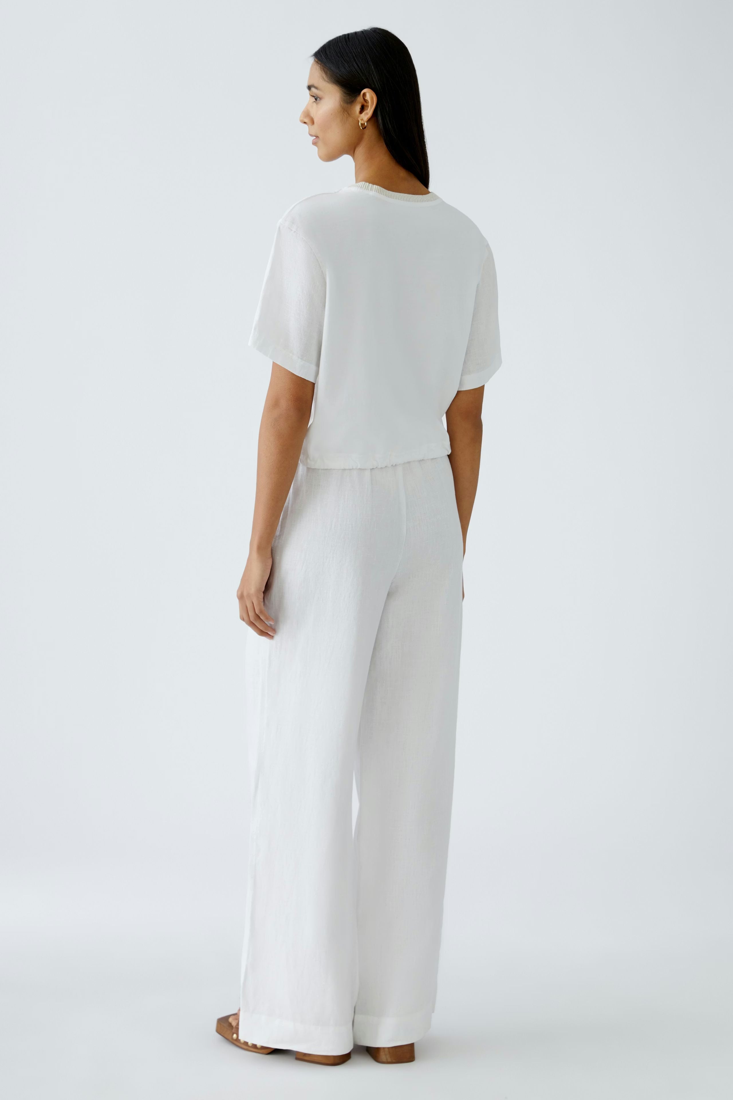 Oui - White Linen Drawstring Blouse