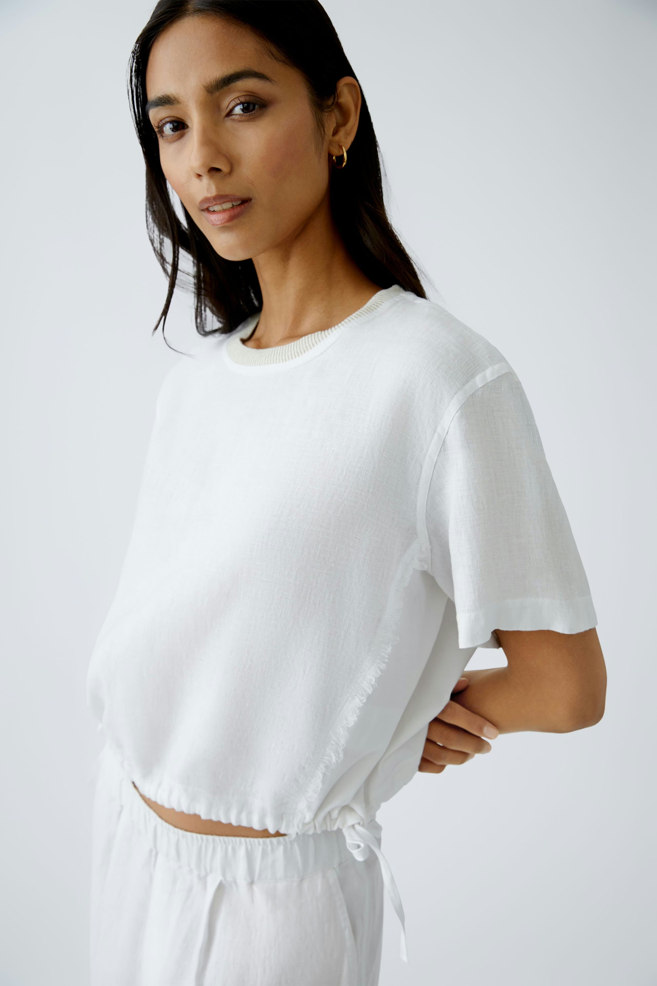 Oui - White Linen Drawstring Blouse