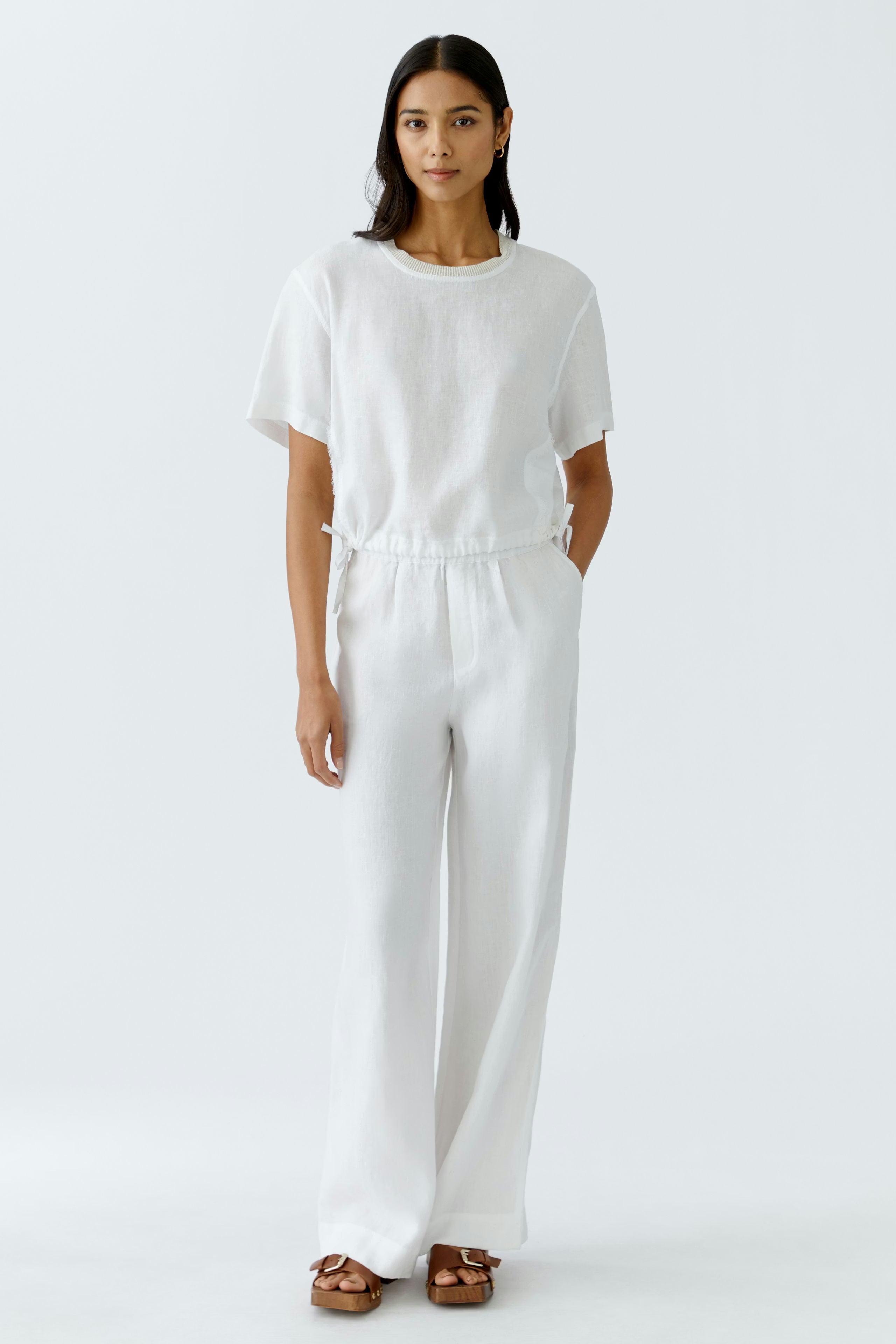 Oui - White Linen Drawstring Blouse