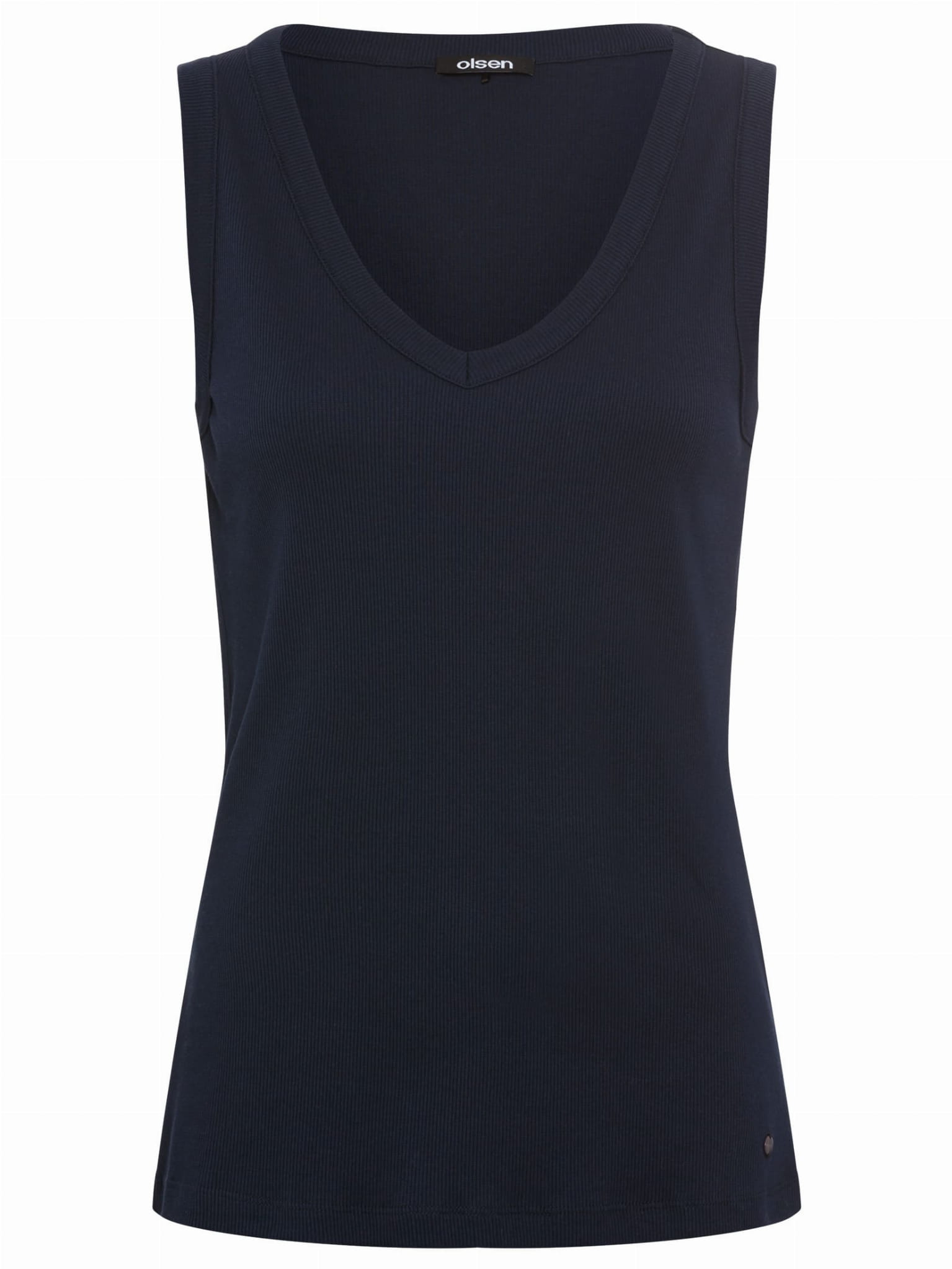 Olsen - Navy Ribbed V Neck Sleeveless Top