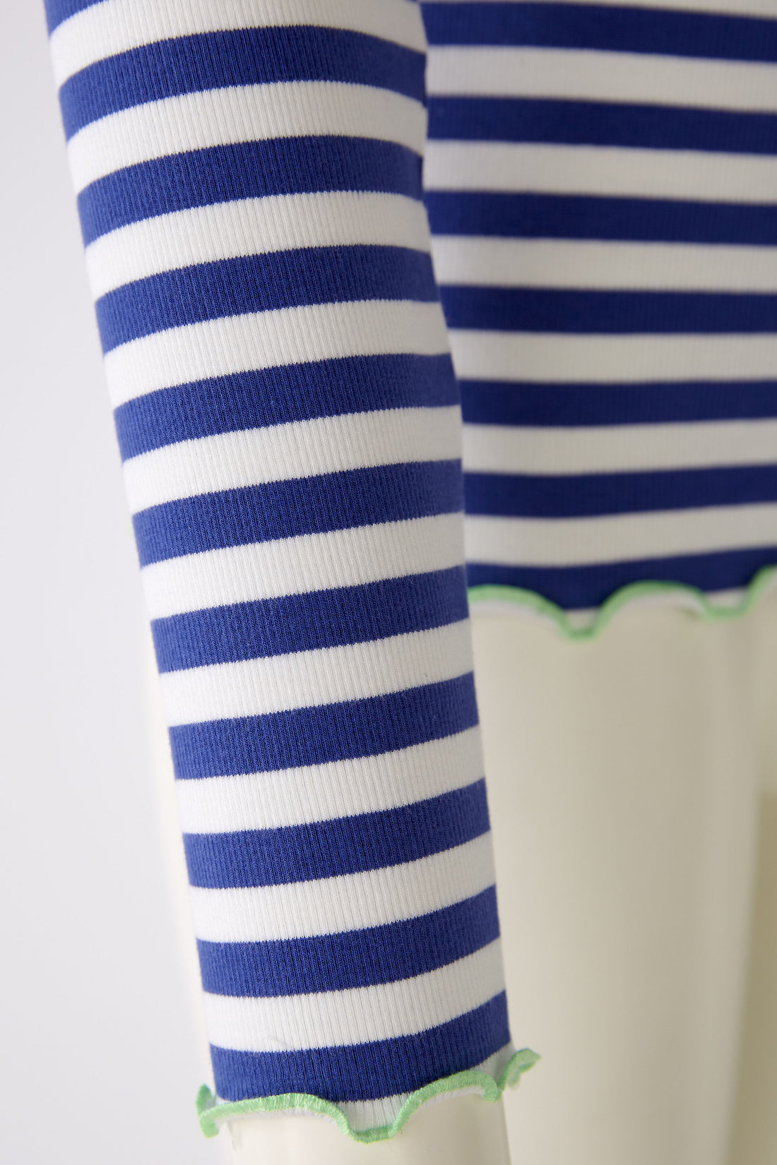 Oui -  Blue Striped Top with Contrast Curled Hem