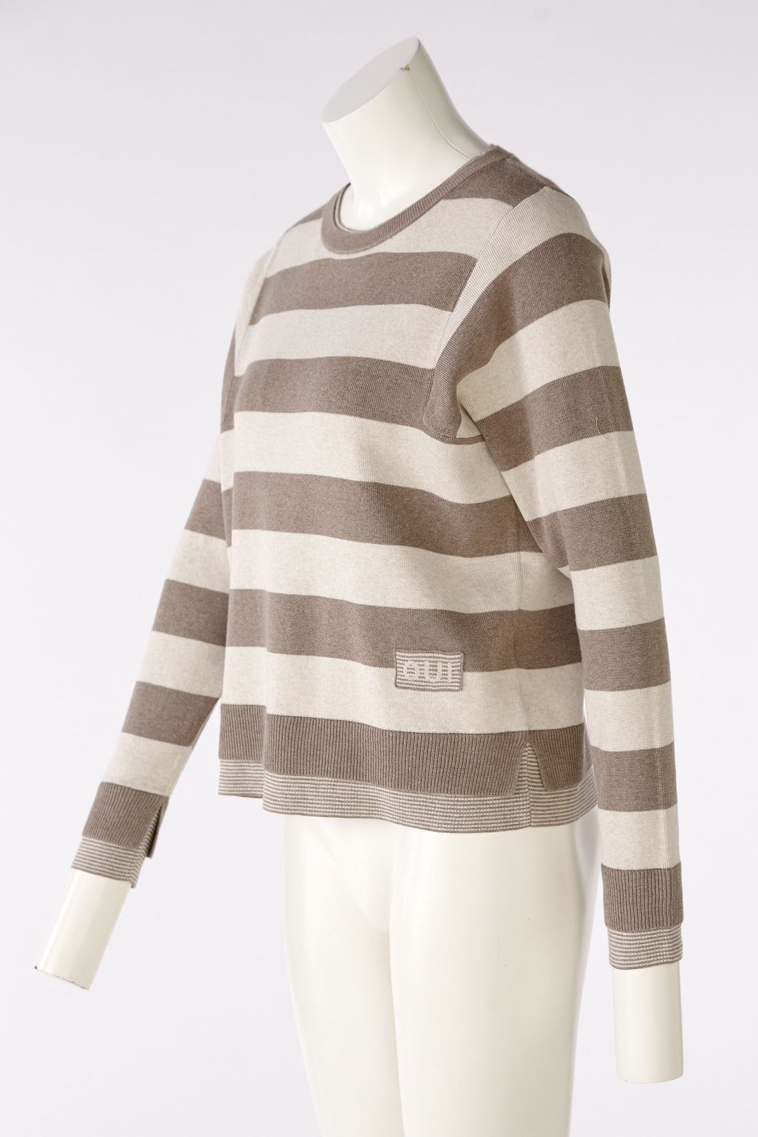Oui - Light Brown &amp; Stone Cotton Striped Knit