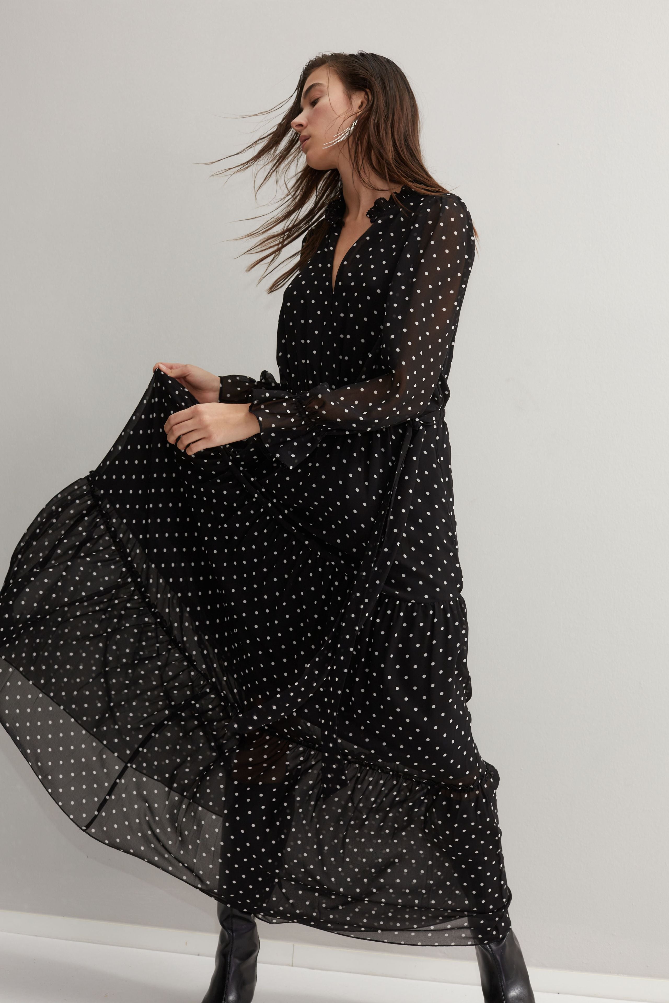 Oui- Black and White Spot Maxi Dress