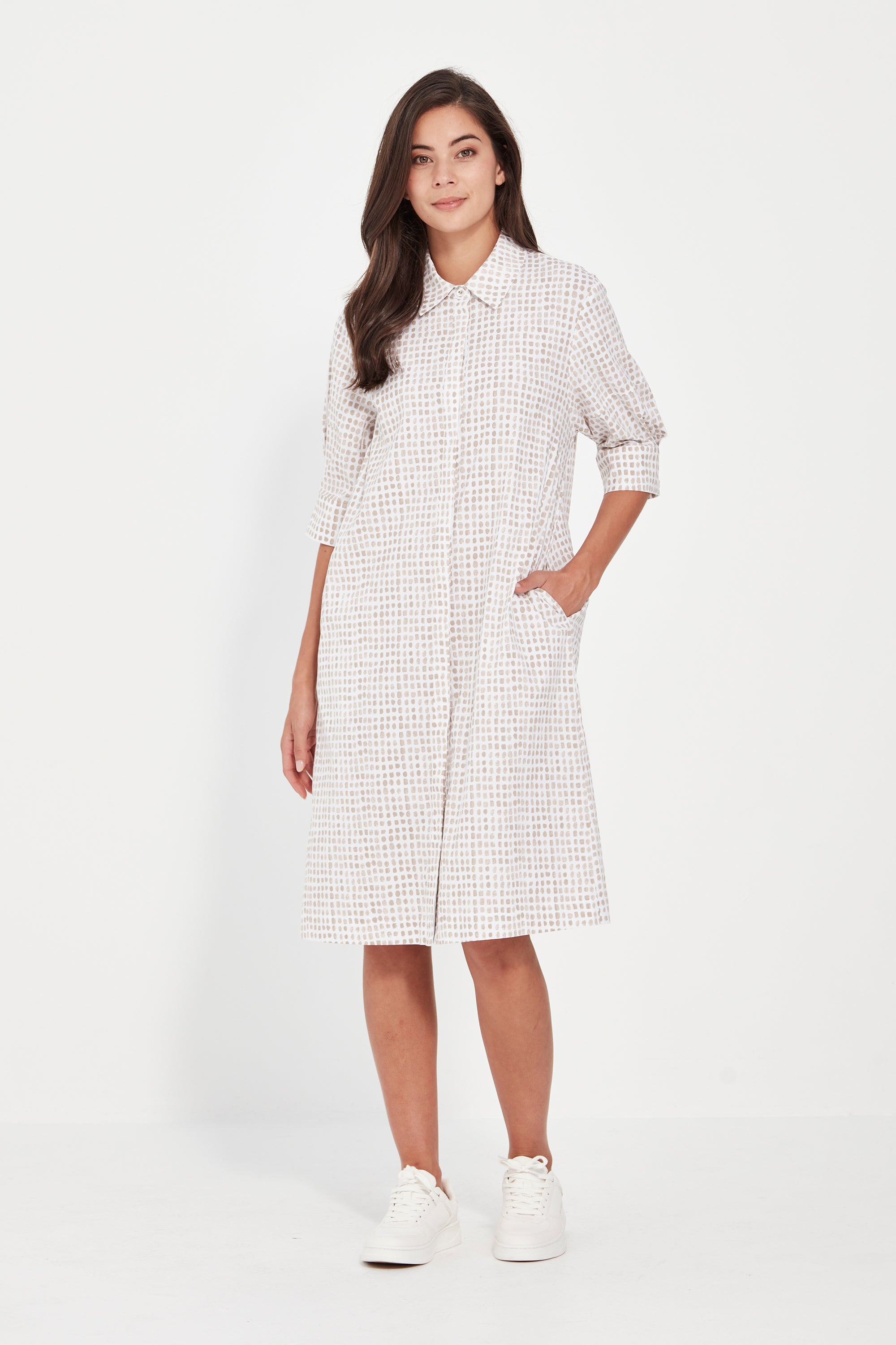 Verge - Tile Print Dress -Beige and White