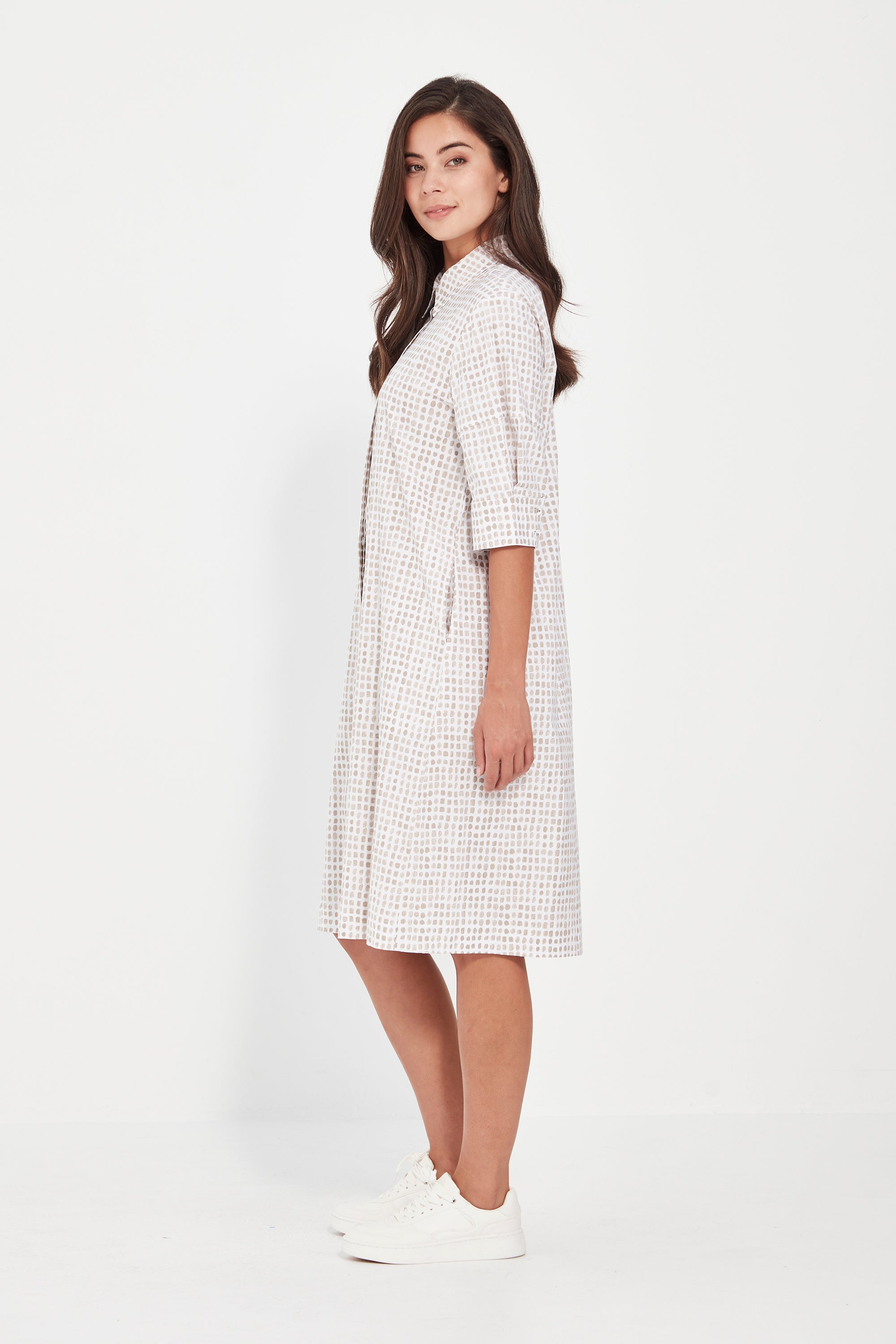 Verge - Tile Print Dress -Beige and White