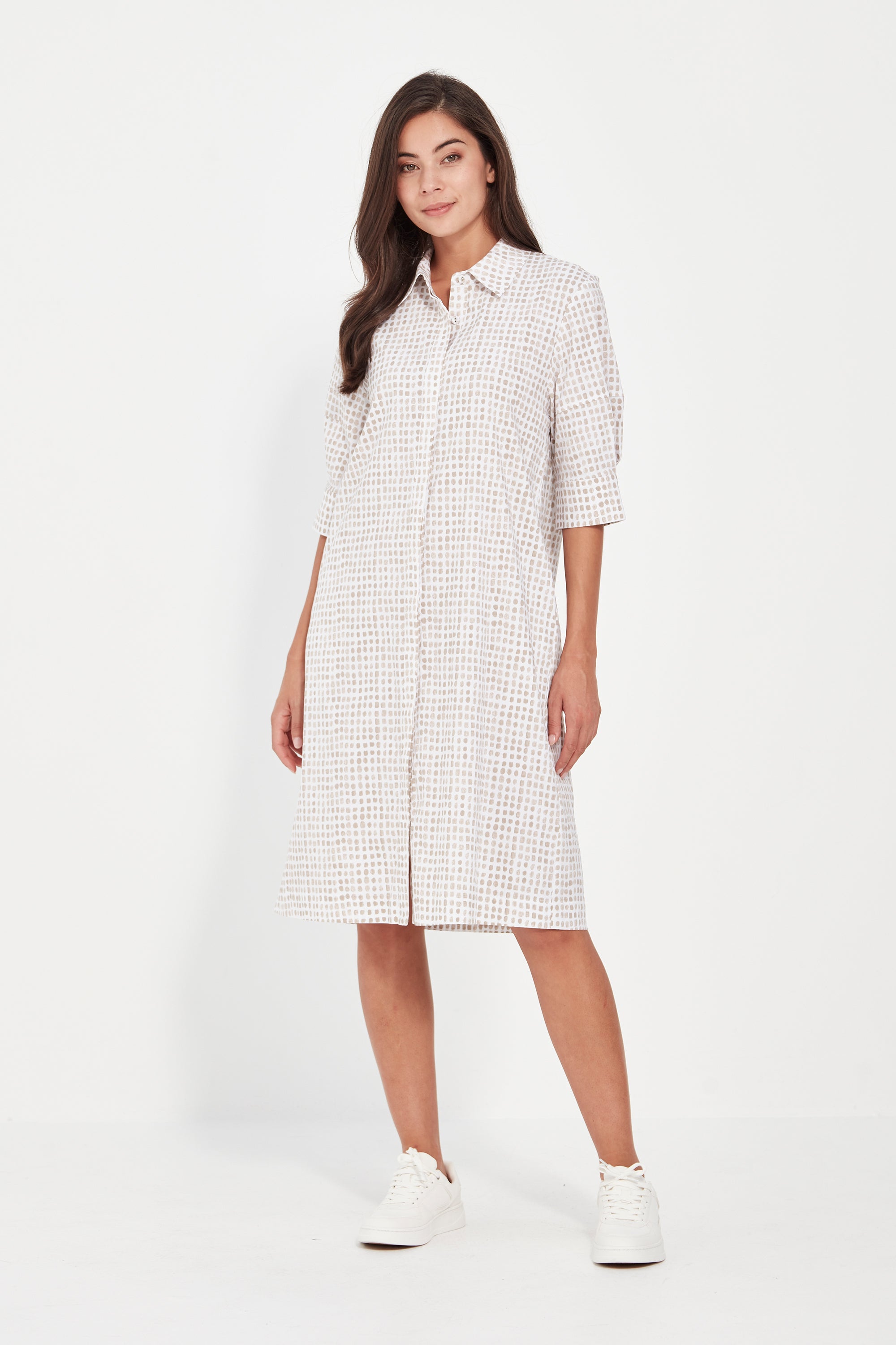 Verge - Tile Print Dress -Beige and White
