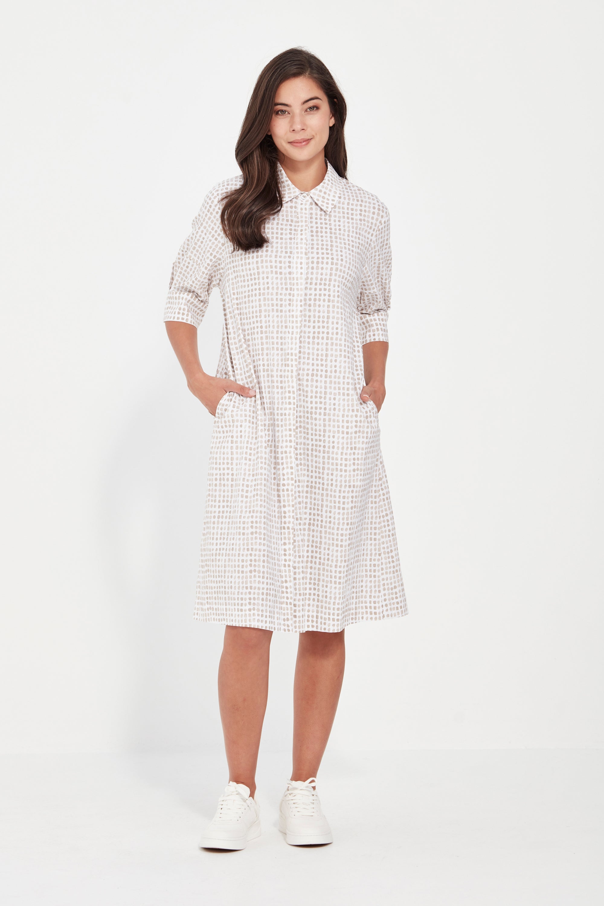 Verge - Tile Print Dress -Beige and White