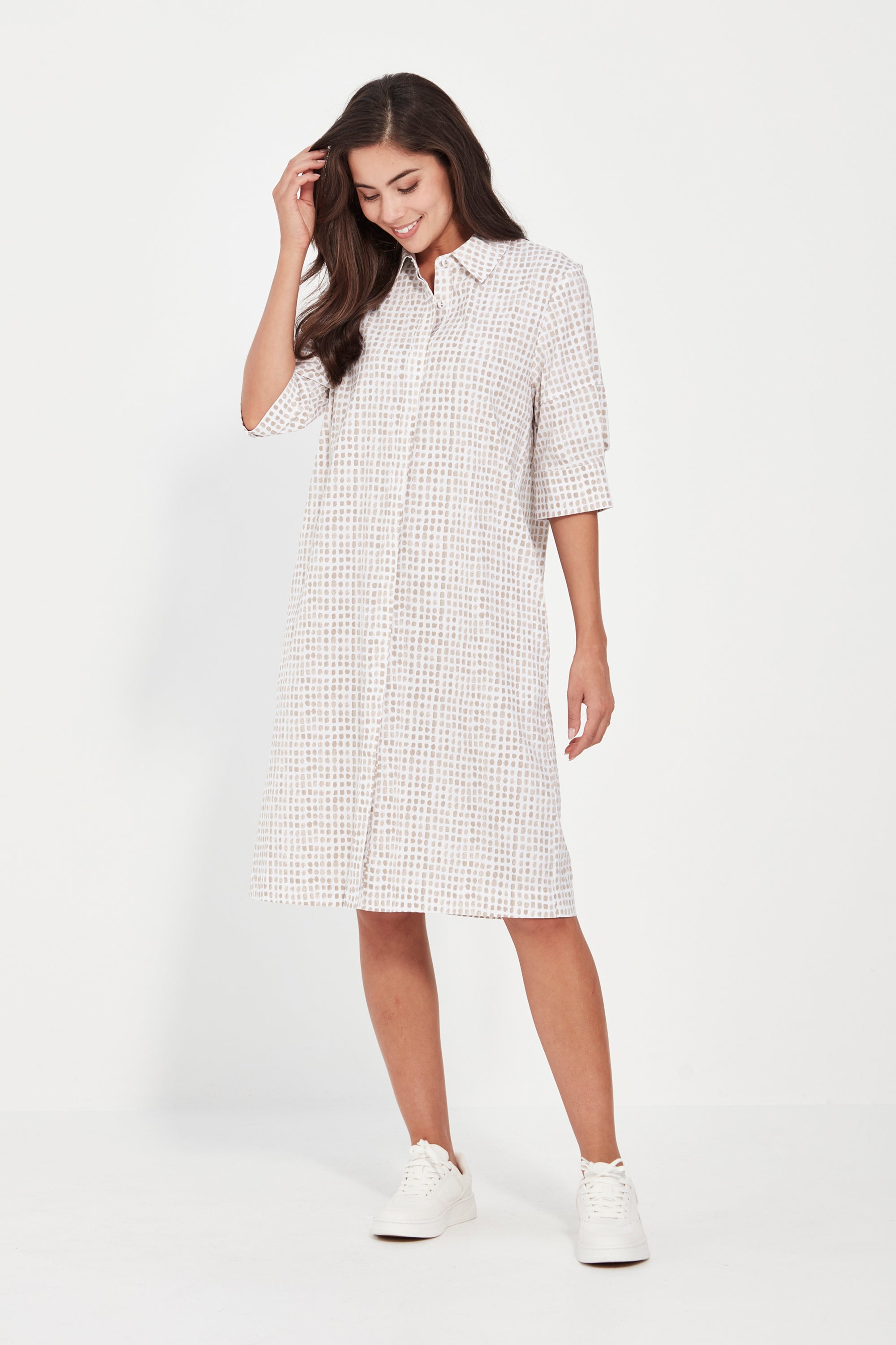 Verge - Tile Print Dress -Beige and White