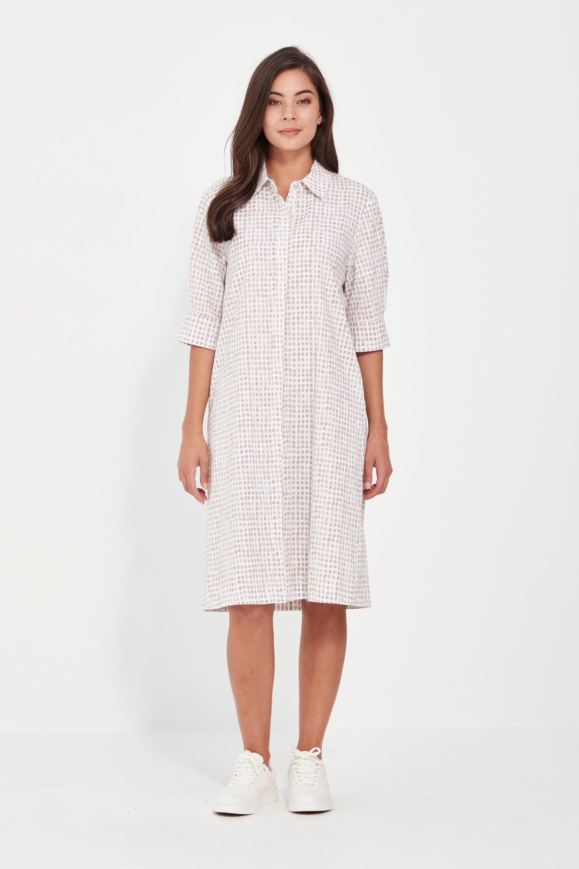 Verge - Tile Print Dress -Beige and White