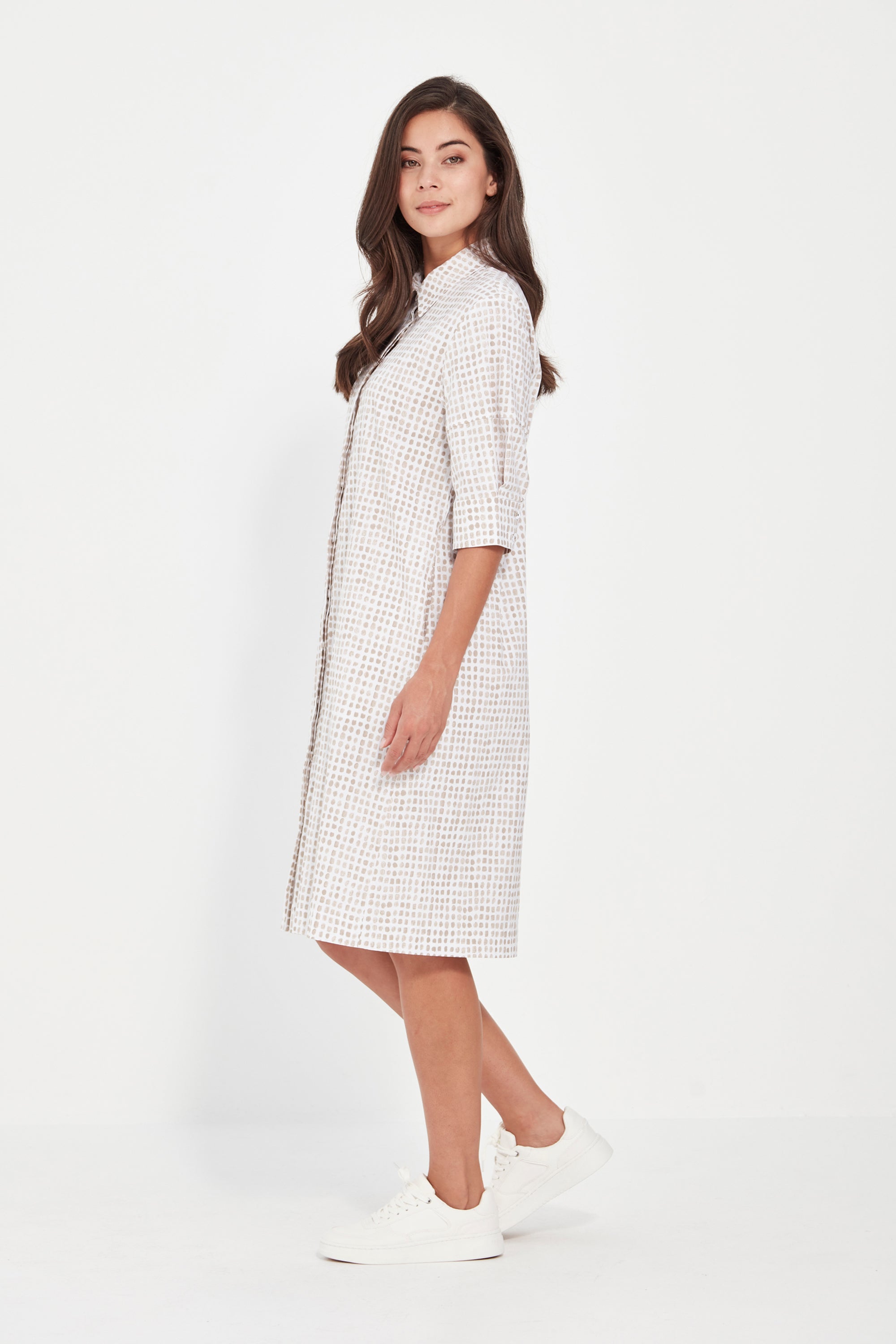 Verge - Tile Print Dress -Beige and White