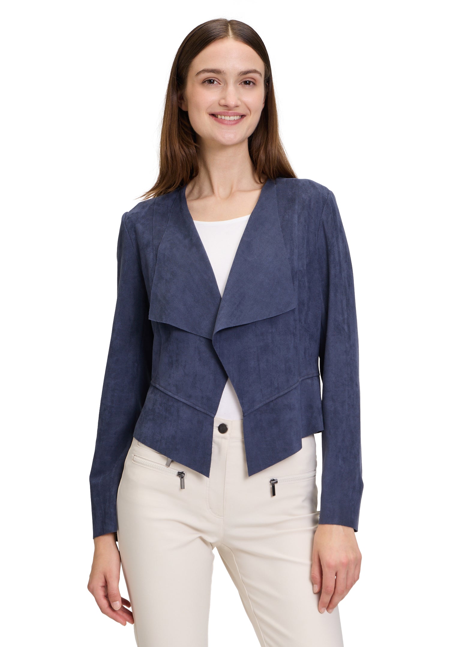 Betty Barclay - Faux Suade Soft Navy Cropped Jacket