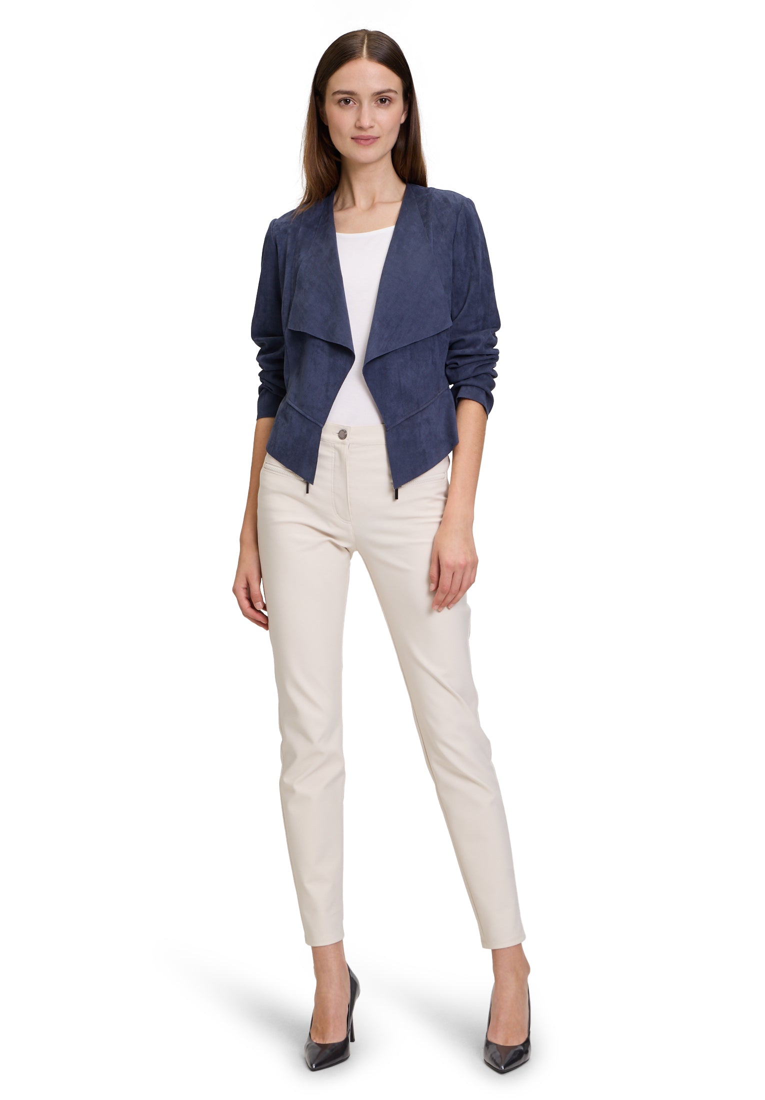 Betty Barclay - Faux Suade Soft Navy Cropped Jacket
