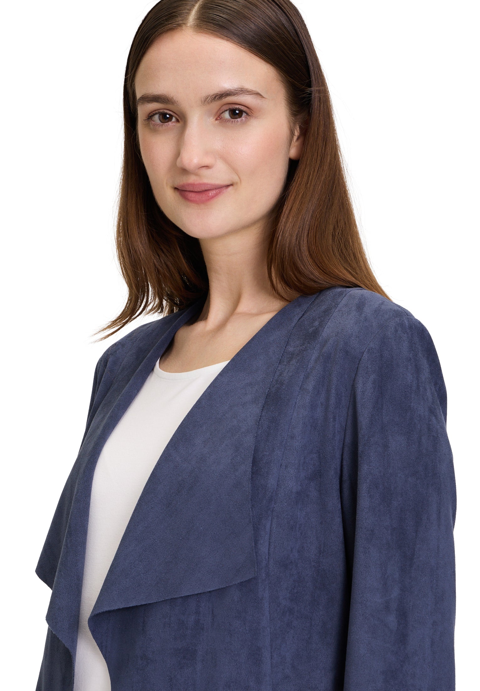 Betty Barclay - Faux Suade Soft Navy Cropped Jacket