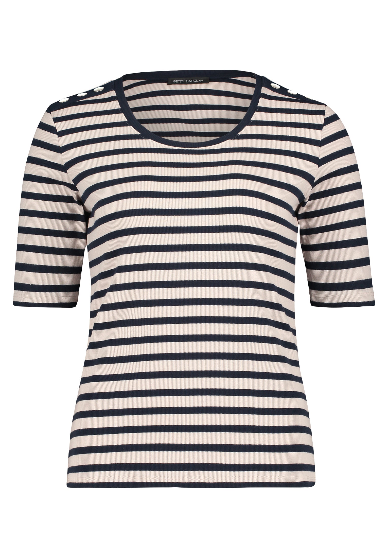 Betty Barclay - Navy and Beige Stripe T Shirt with Ribbed Structure