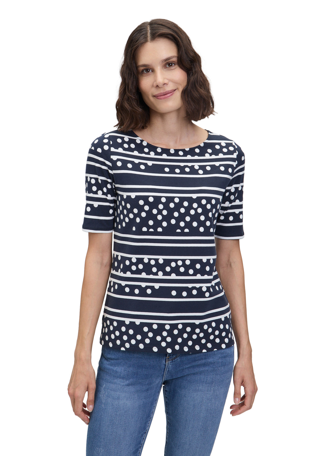 Betty Barclay - Navy and White Stripe and Polka Dot T-Shirt