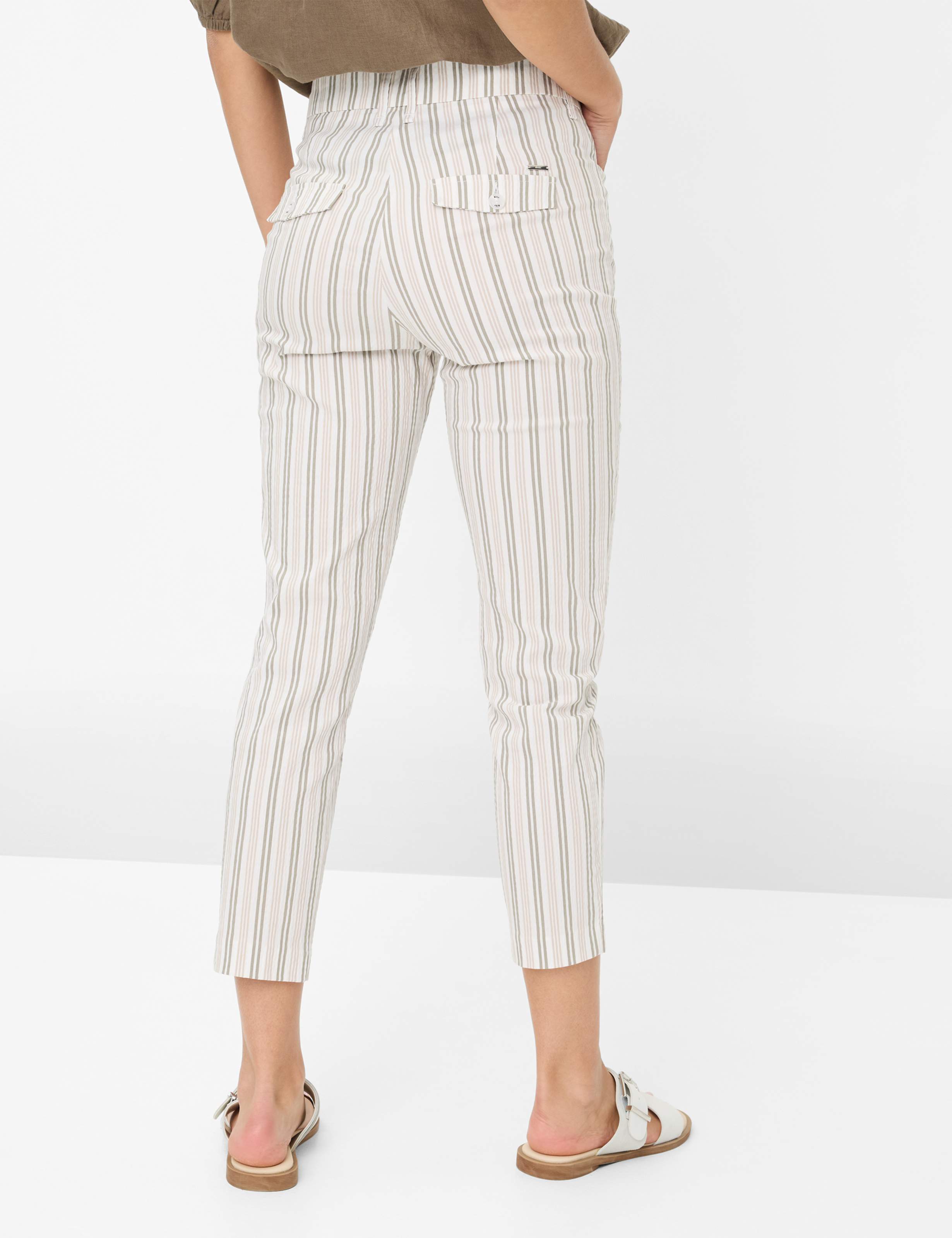 Brax -Mara Sage, Beige and White Stripe 7/8 Pants