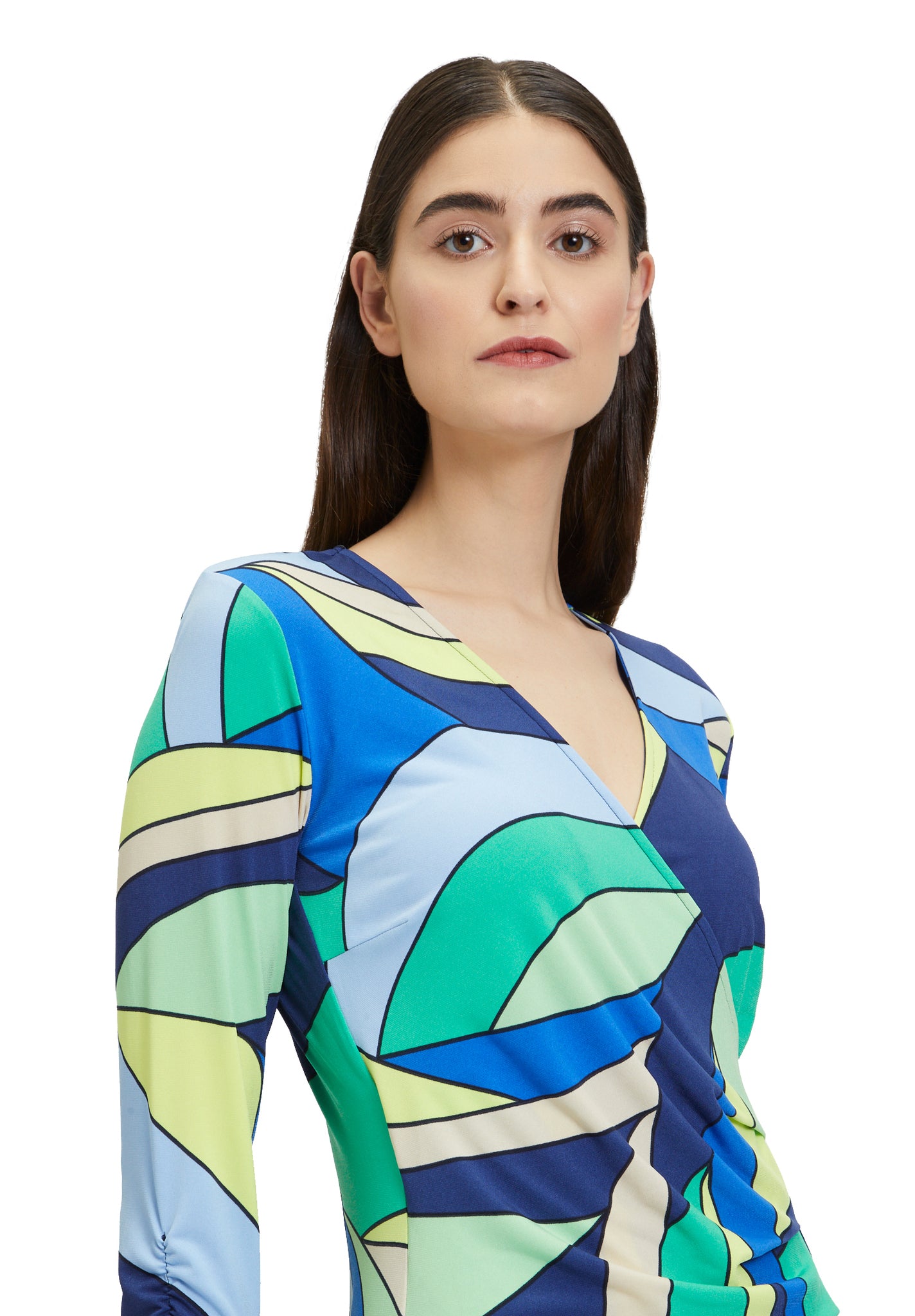 Betty Barclay - Green, Blue & Beige V Neck Dress