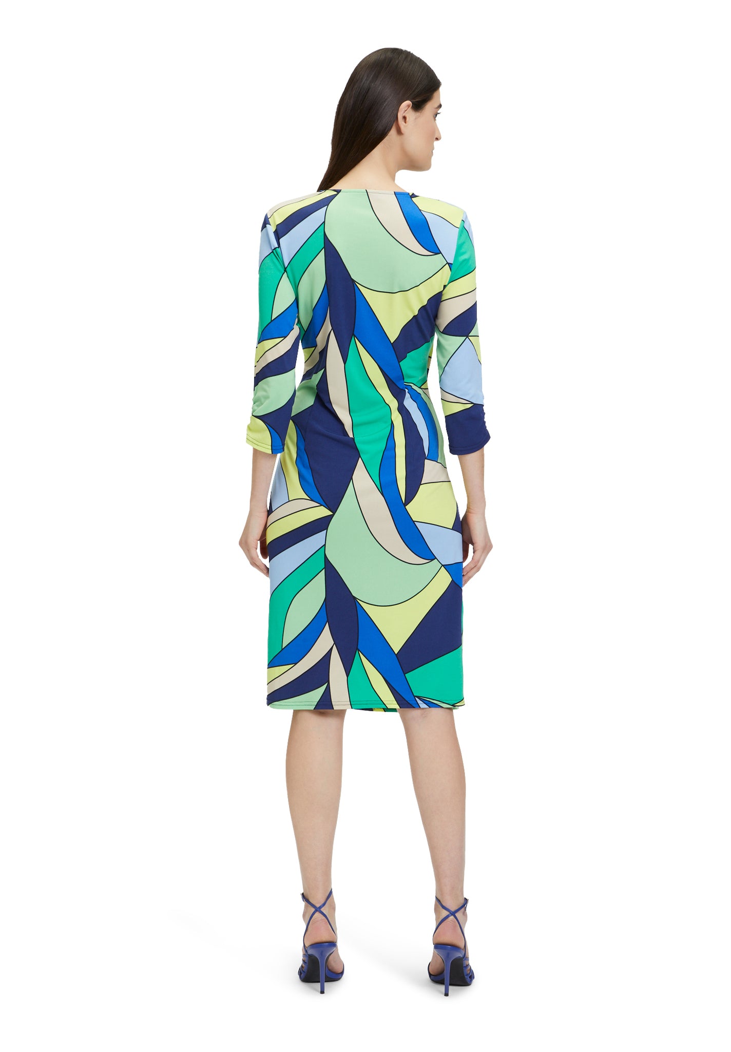 Betty Barclay - Green, Blue & Beige V Neck Dress