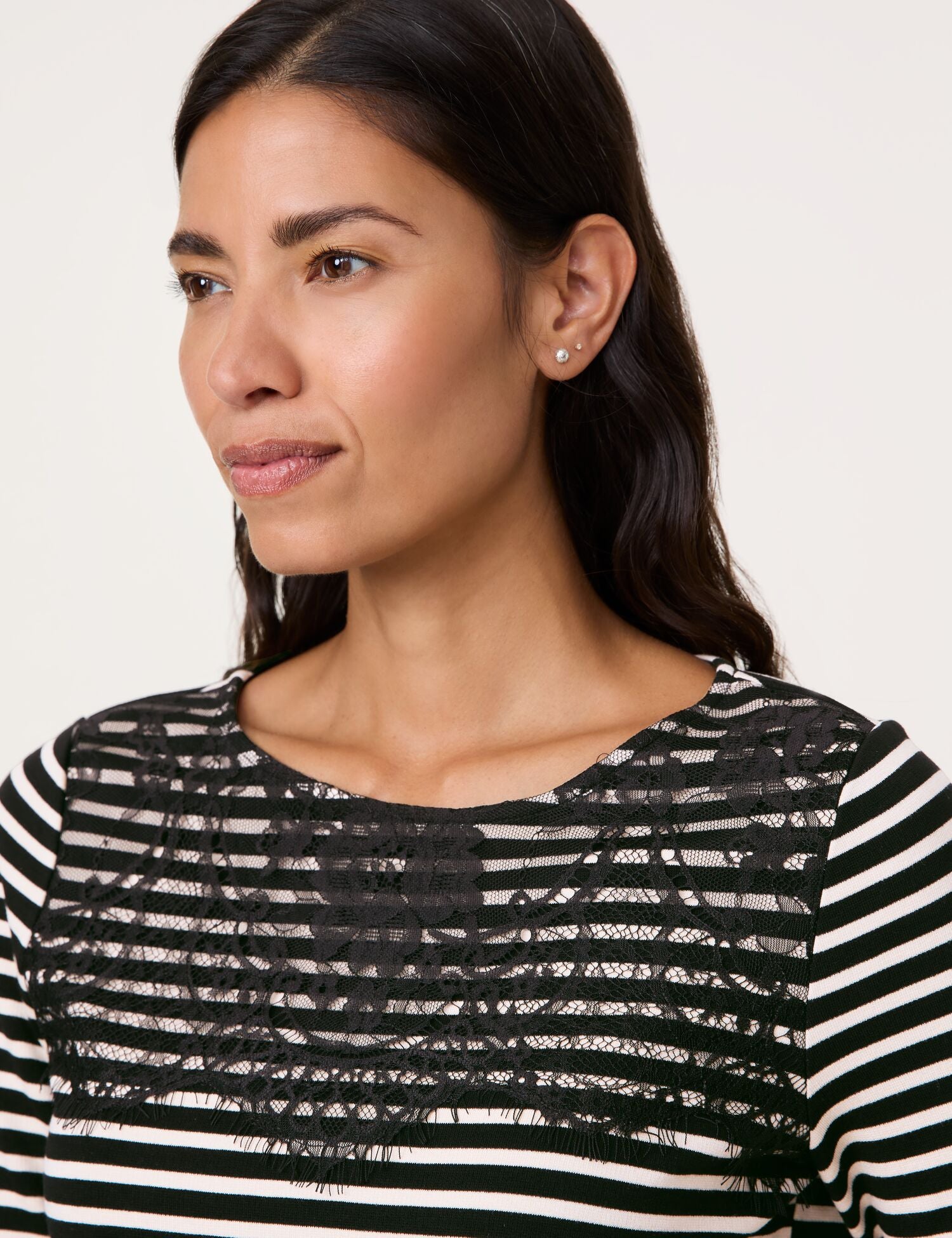 Gerry Weber - Striped Top with Lace Black Trim