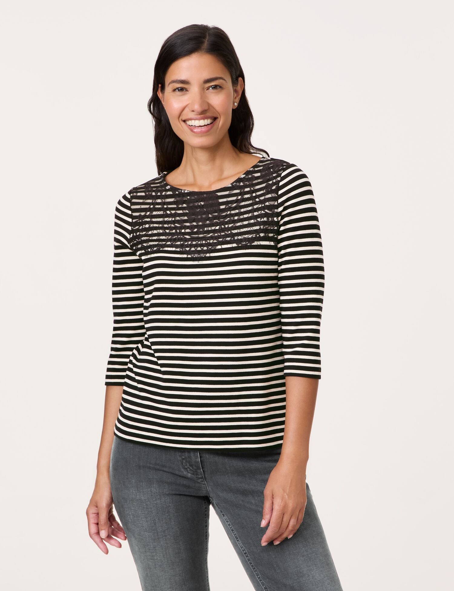 Gerry Weber - Striped Top with Lace Black Trim