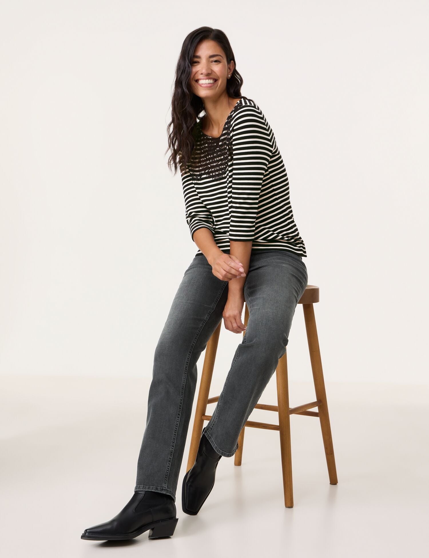 Gerry Weber - Striped Top with Lace Black Trim