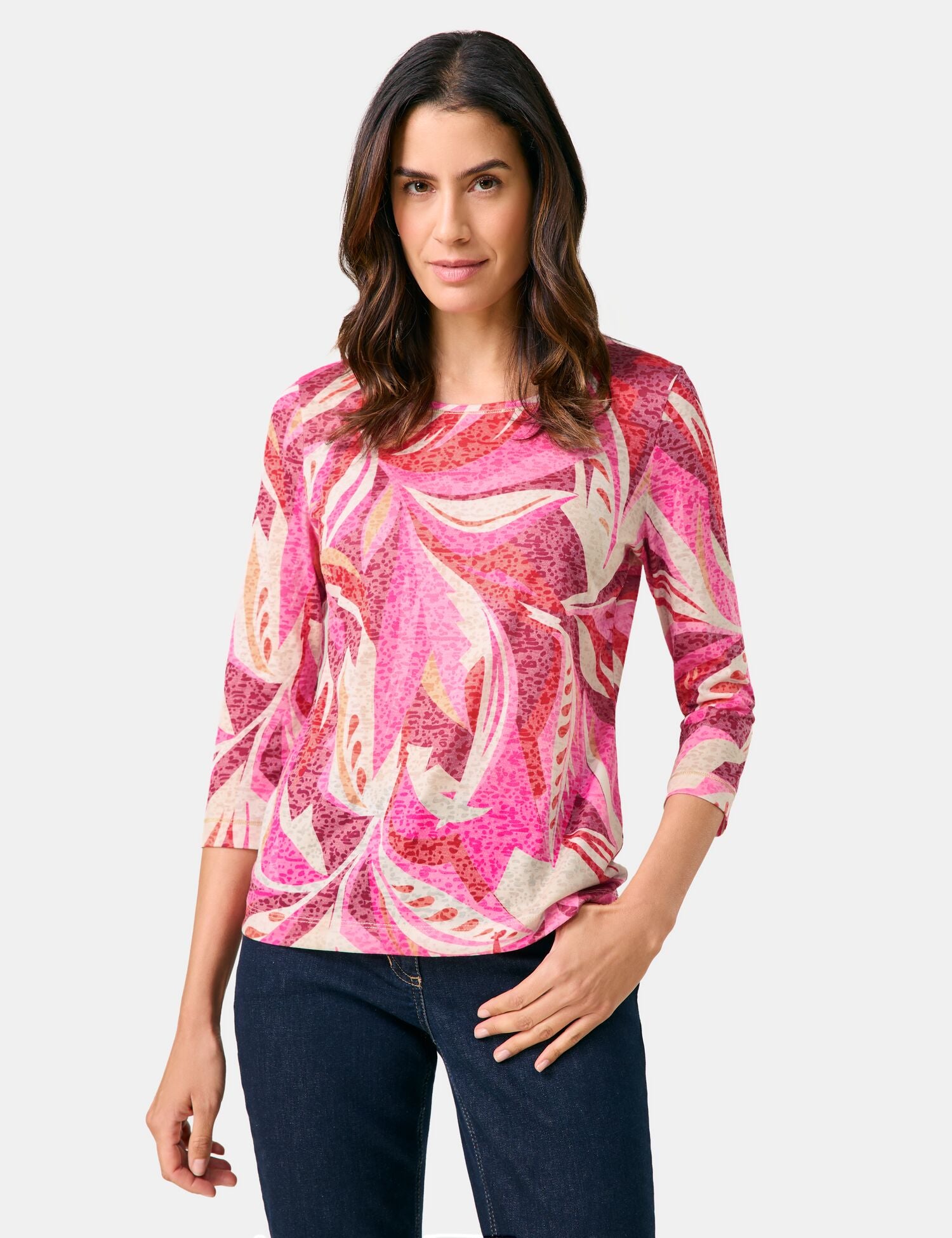 Gerry Weber- 3/4 Sleeve Print Tee Red/Pink/Sunrise Leaf