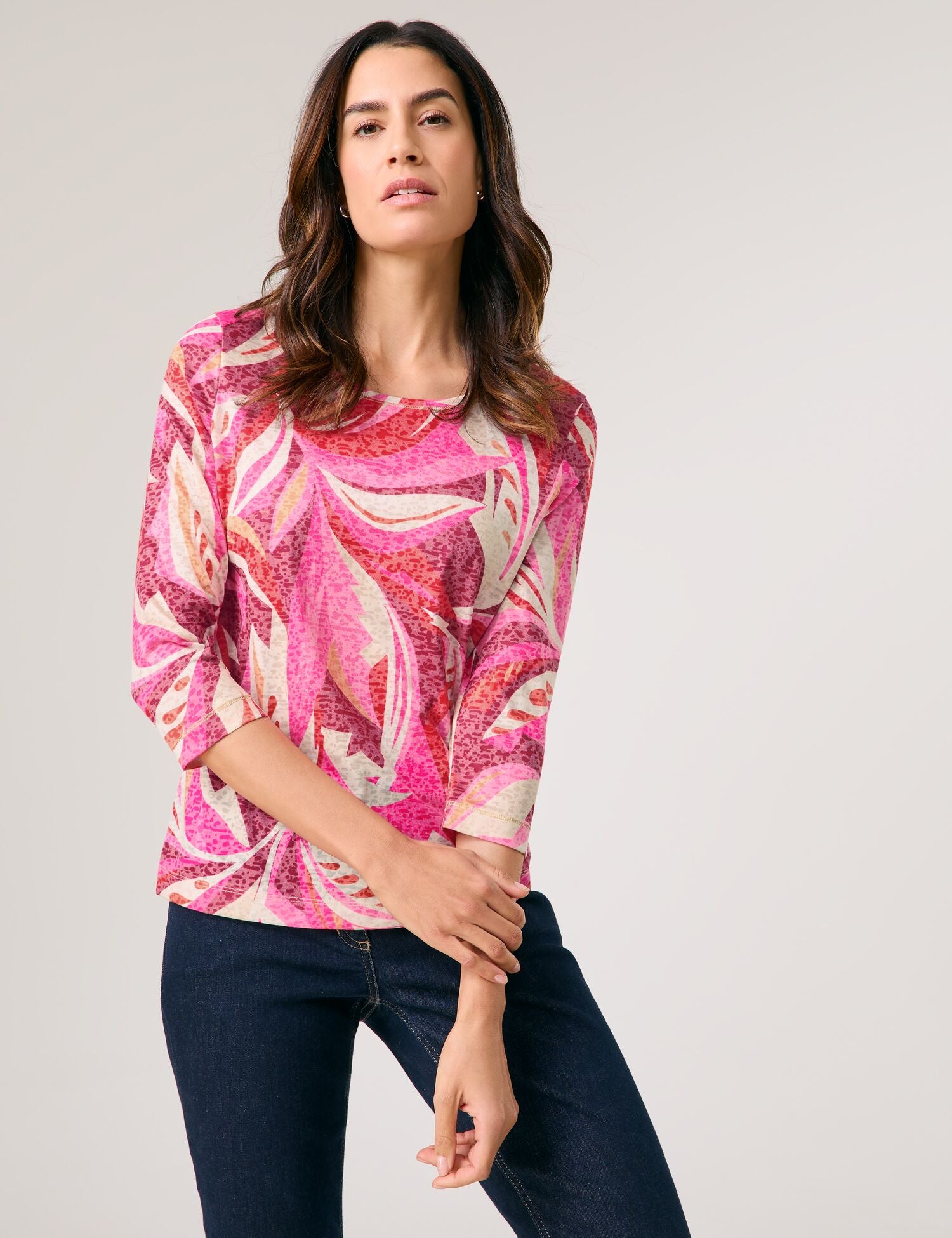 Gerry Weber- 3/4 Sleeve Print Tee Red/Pink/Sunrise Leaf