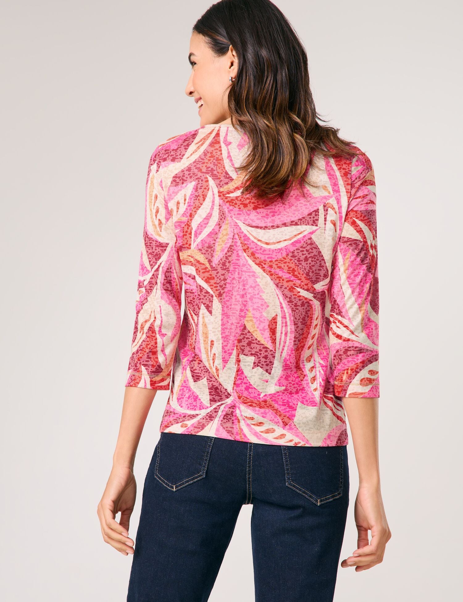 Gerry Weber- 3/4 Sleeve Print Tee Red/Pink/Sunrise Leaf