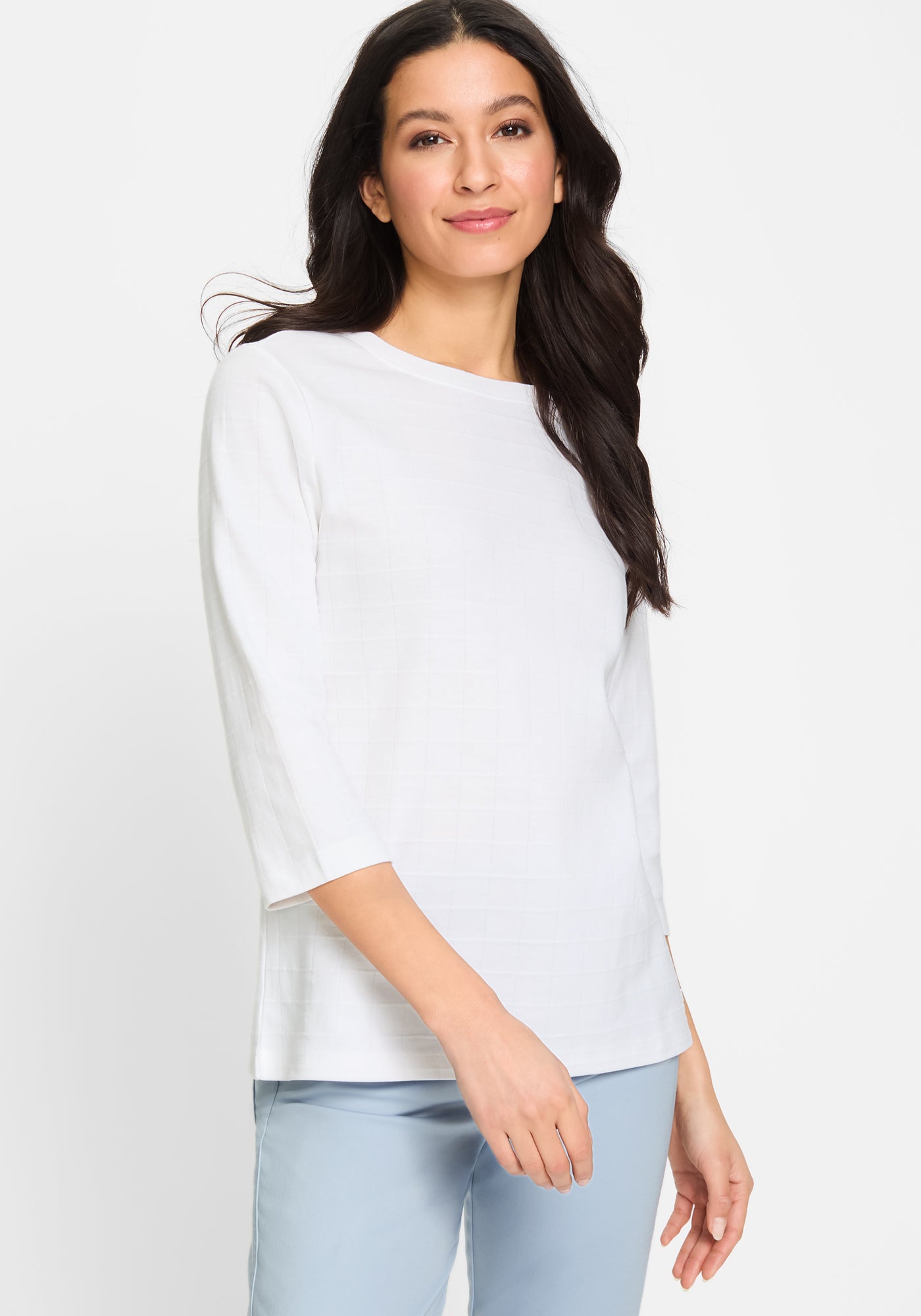 Olsen - Cotton Boat Neck Top in White
