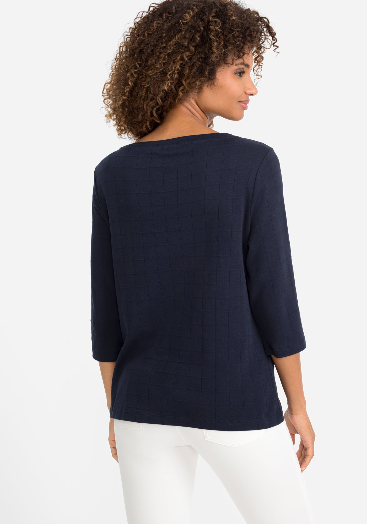 Olsen - Cotton Boat Neck Top in Navy