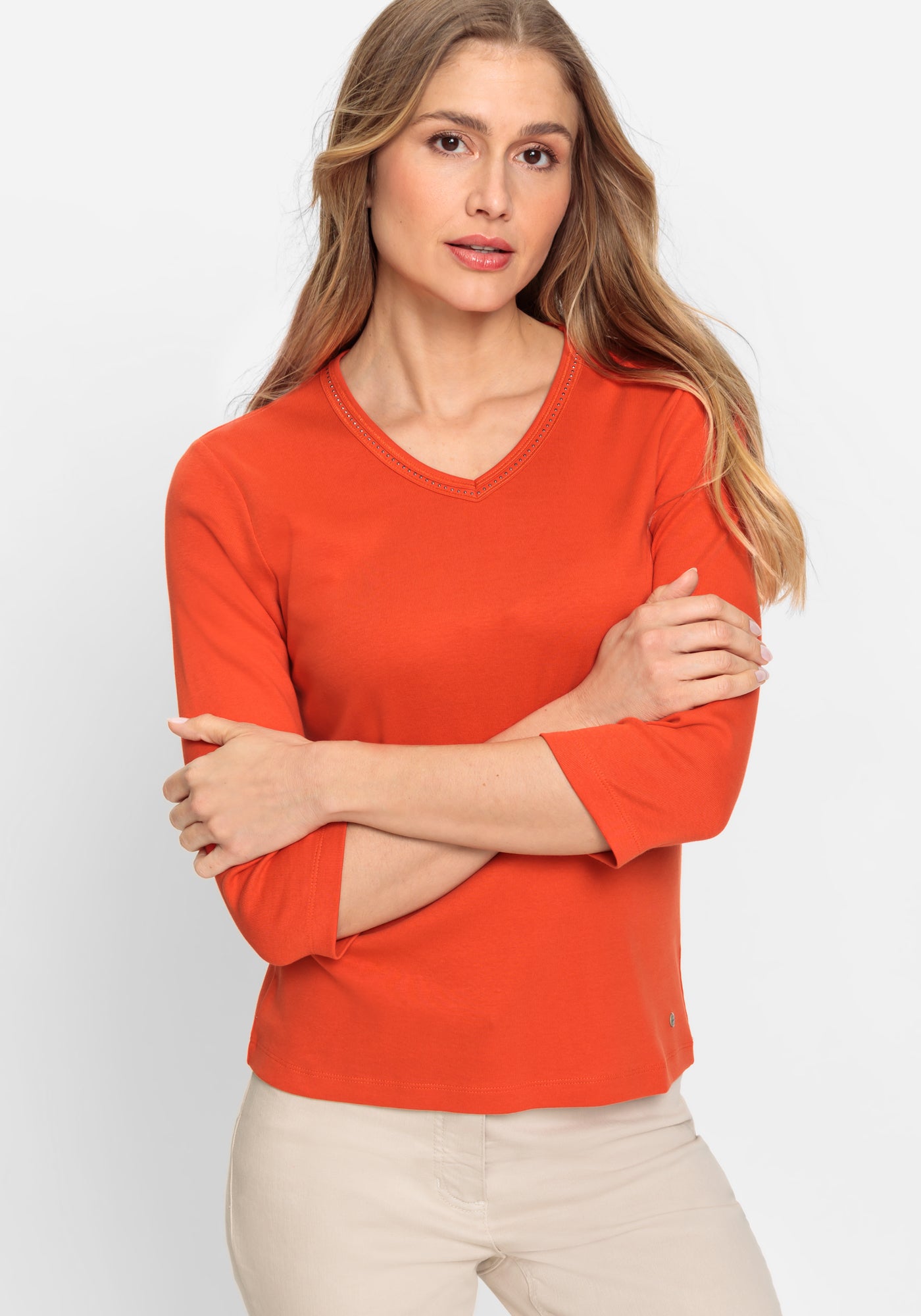Olsen - Golden Orange Rhinestone Jersey Top
