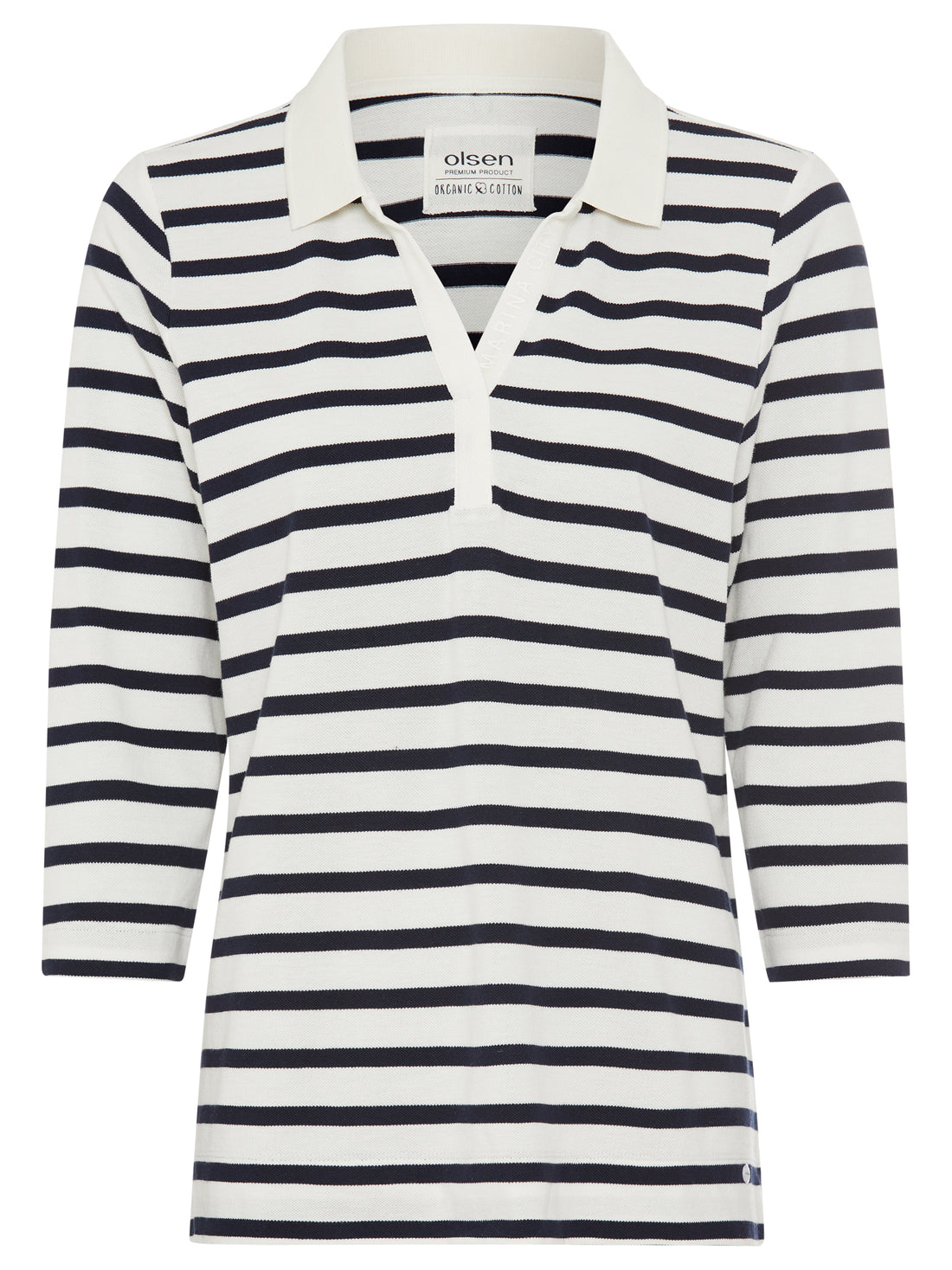 Olsen -Polo shirt with horizontal stripes - Navy and white