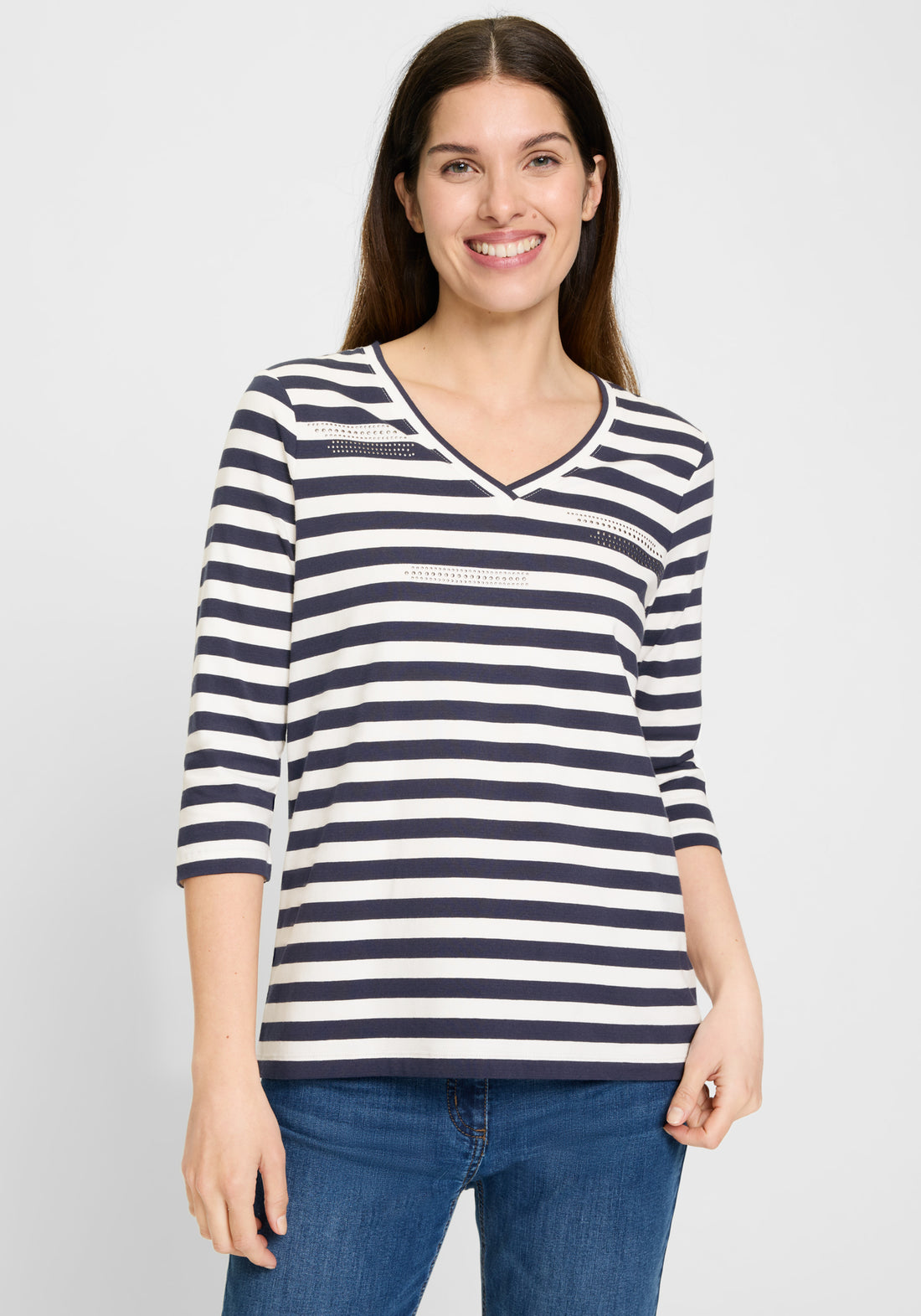 Olsen-Blue stripe 3/4 T-shirt