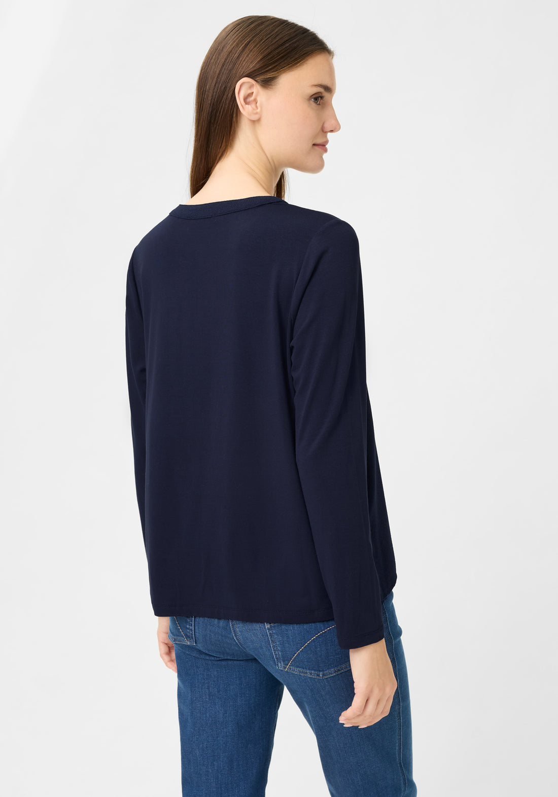 Olsen-V-Neck Navy Long Sleeve Top