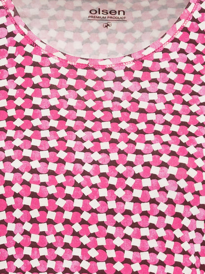 Olsen - Pink, Burgundy and White fun print 3/4 sleeve T-shirt