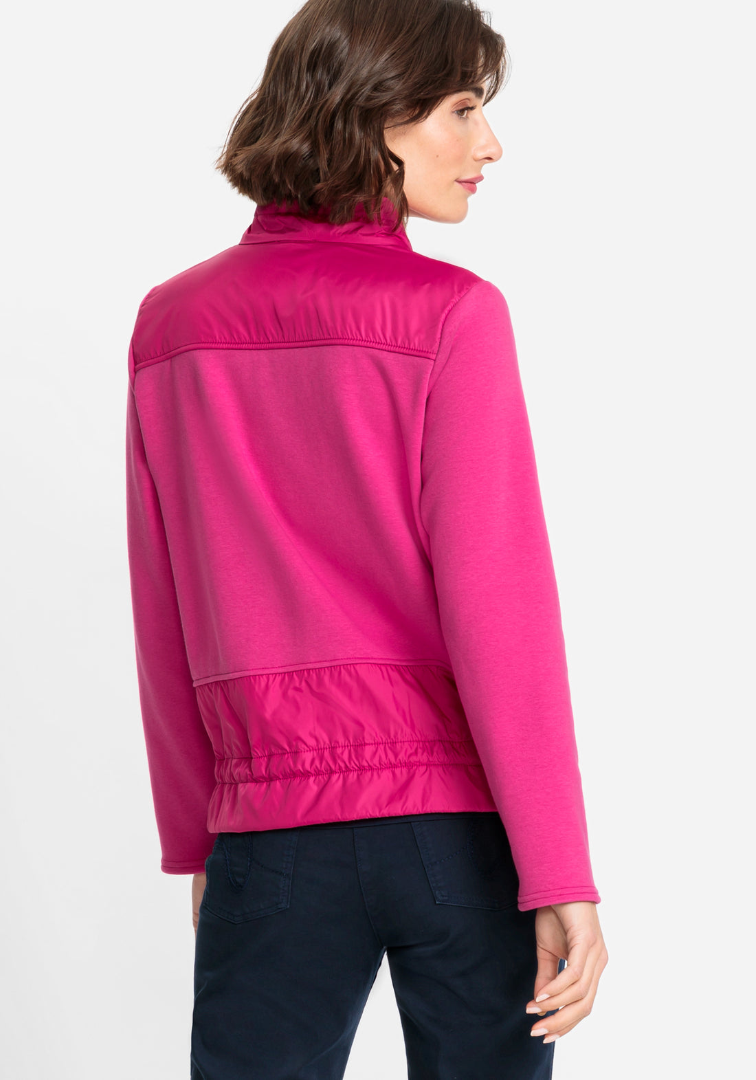 Olsen - Mixed Media Zip Front Jacket Vivid Hot Pink