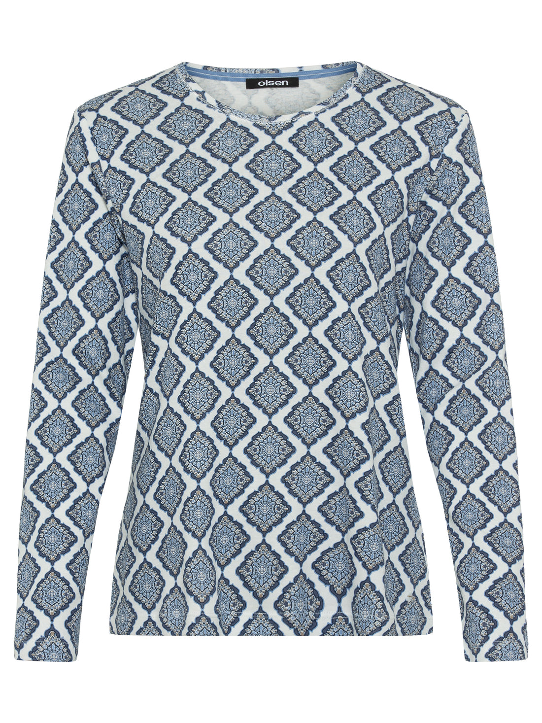 Olsen - Blue Diamond Print Long Sleeve Shirt