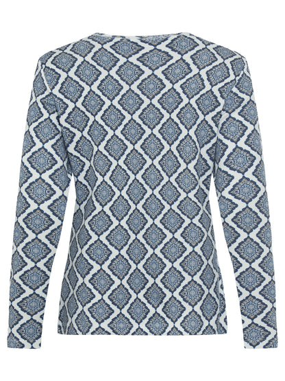 Olsen - Blue Diamond Print Long Sleeve Shirt