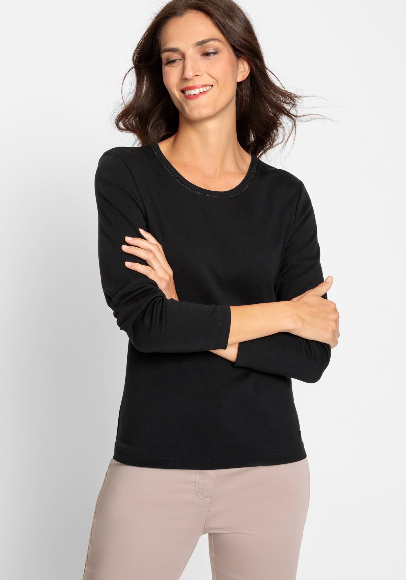 Olsen  - Black Long Sleeve Round Neck Tee