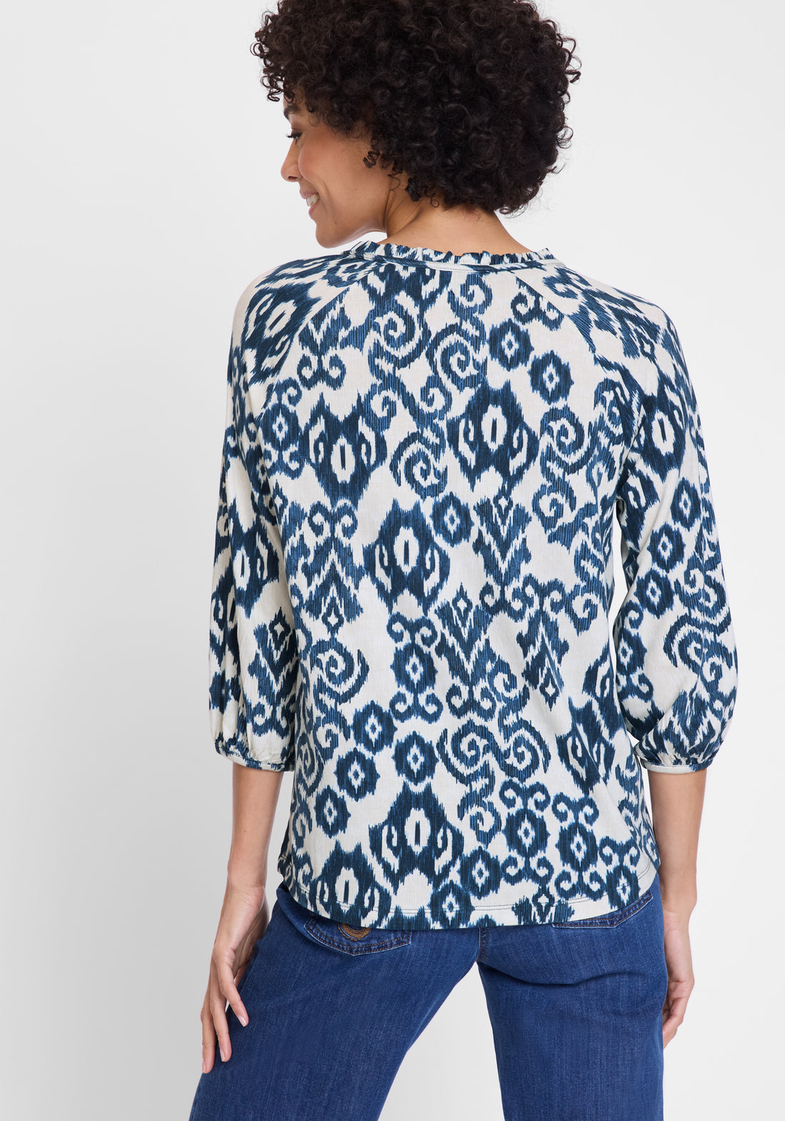 Olsen - Blue and Cream Print Blouse