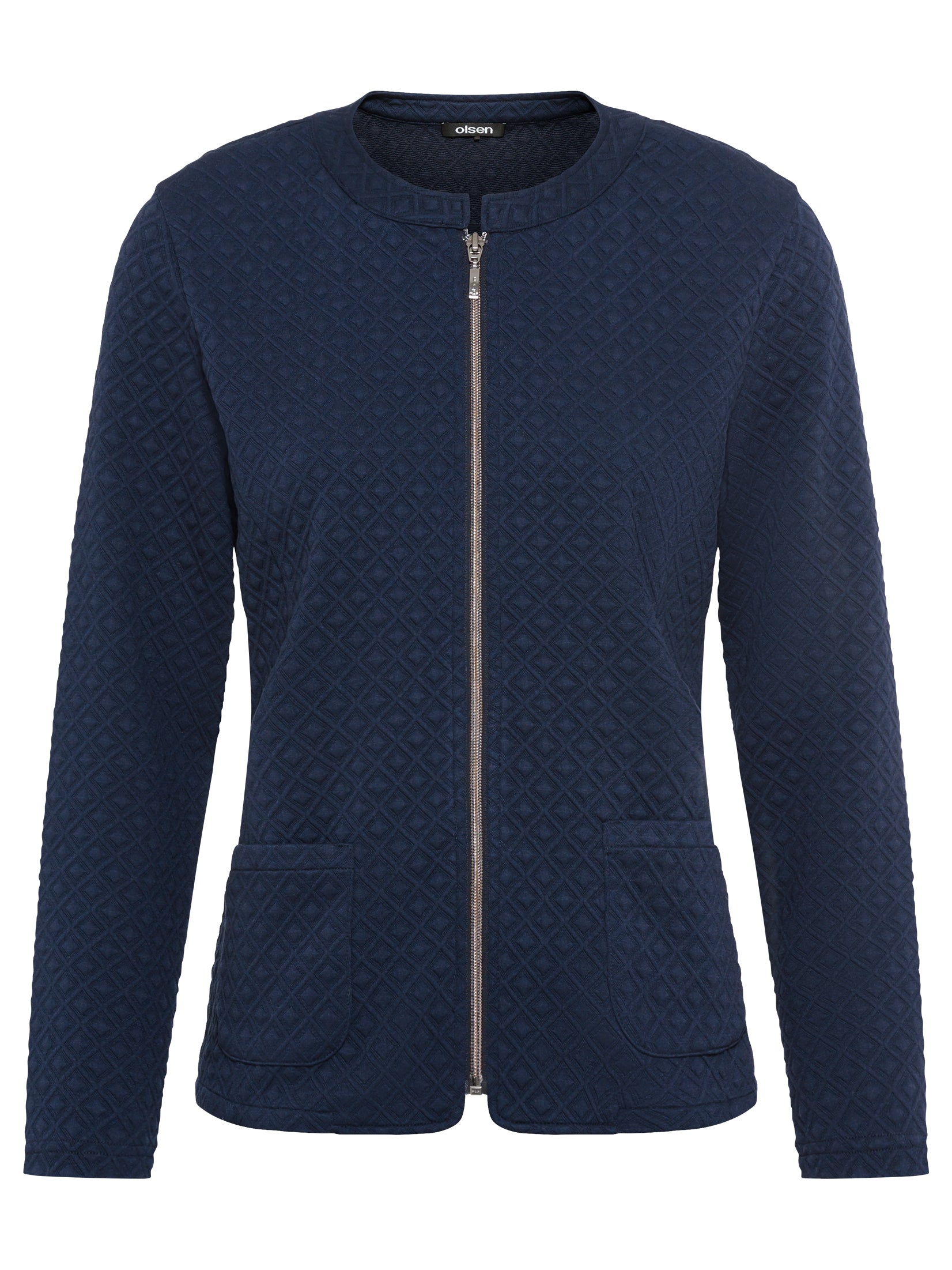 Olsen Navy Geo Zip Cardigan