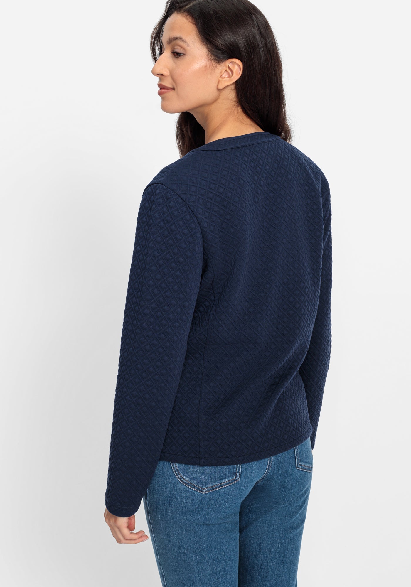Olsen Navy Geo Zip Cardigan