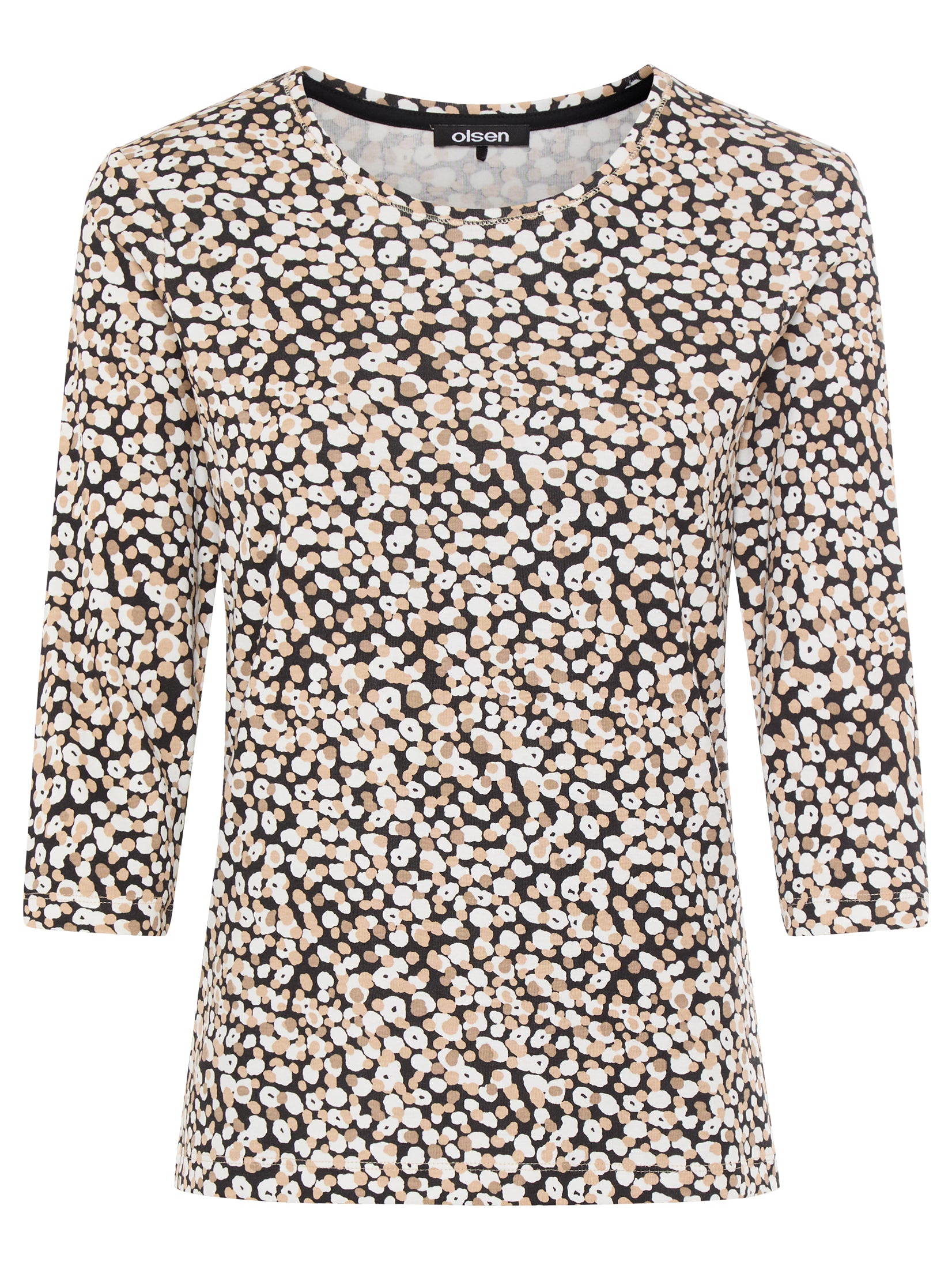Olsen- 3/4 Black Print Top