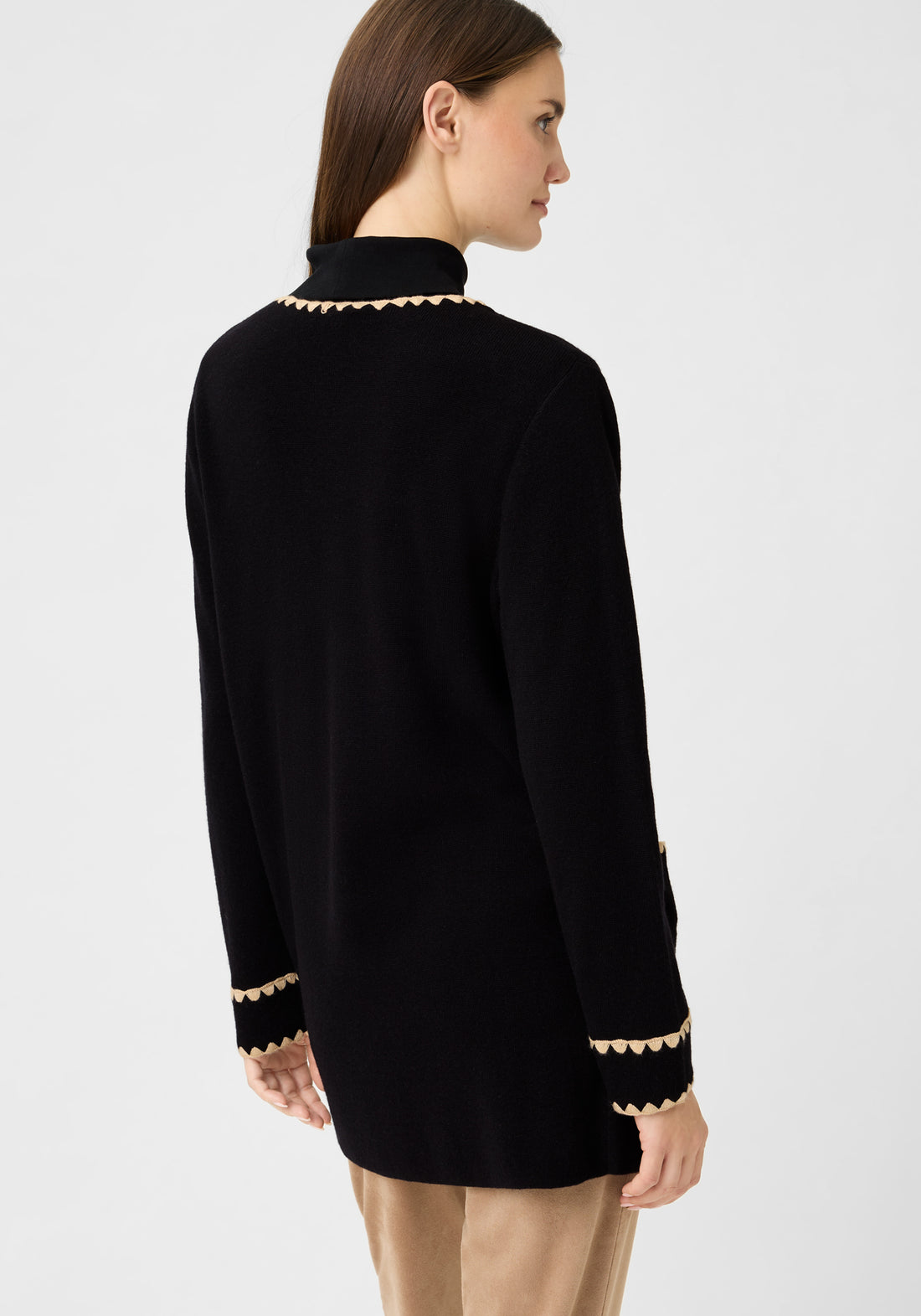 Olsen- Black and Camel Knit Long Cardi