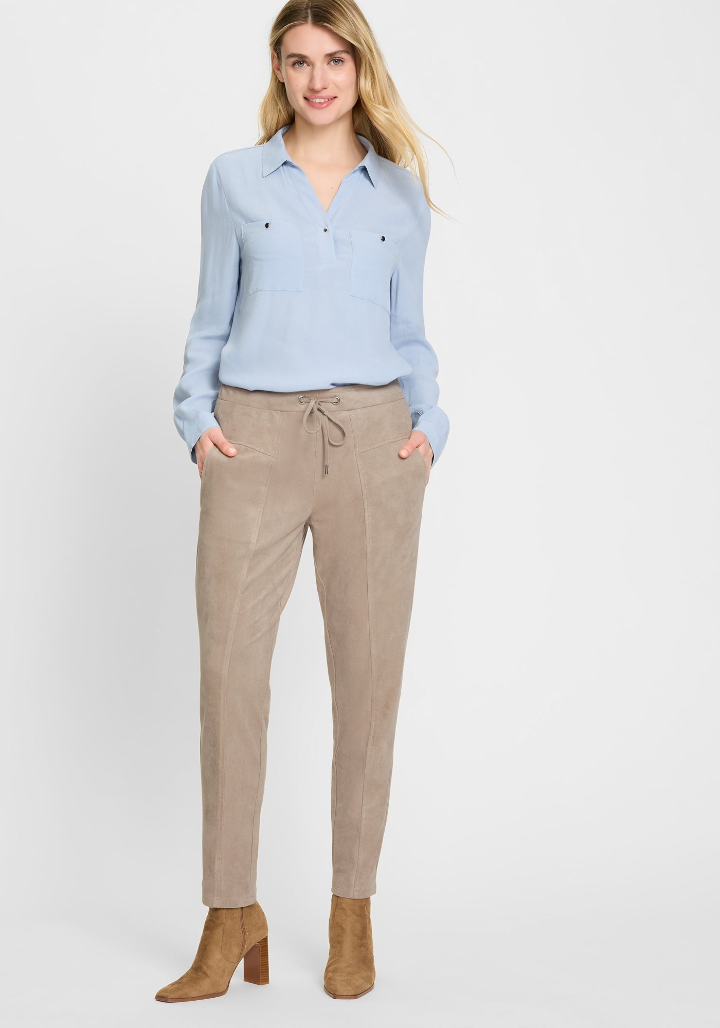 Olsen - Beige Faux Suede Pant