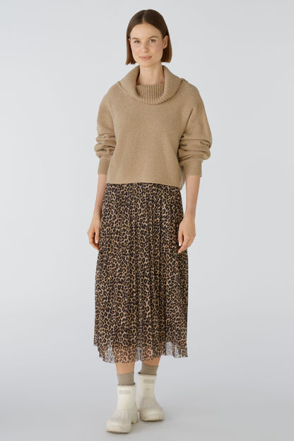 Oui - Leopard Print Pleated Skirt