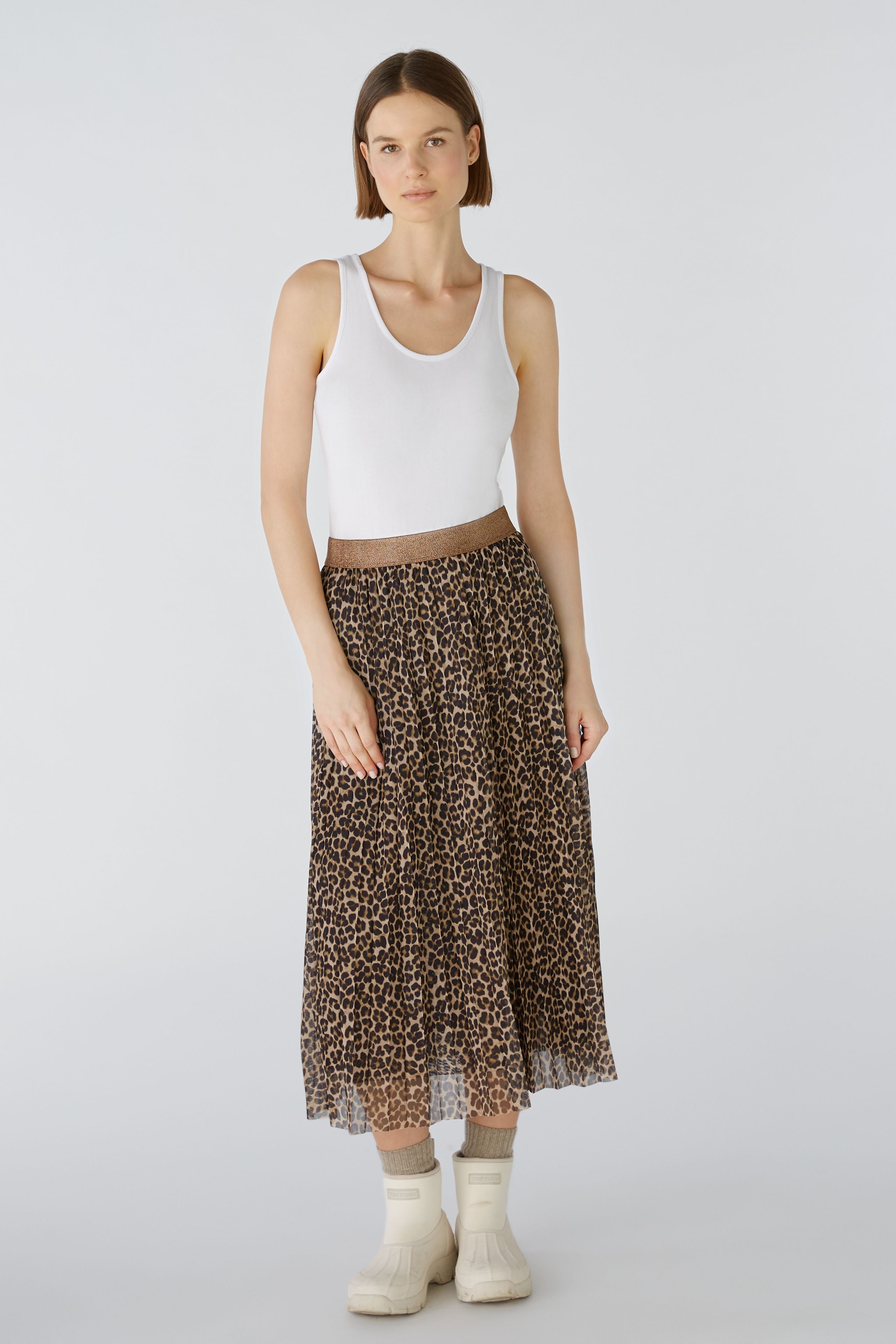 Oui - Leopard Print Pleated Skirt