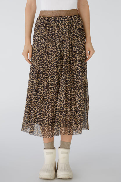 Oui - Leopard Print Pleated Skirt