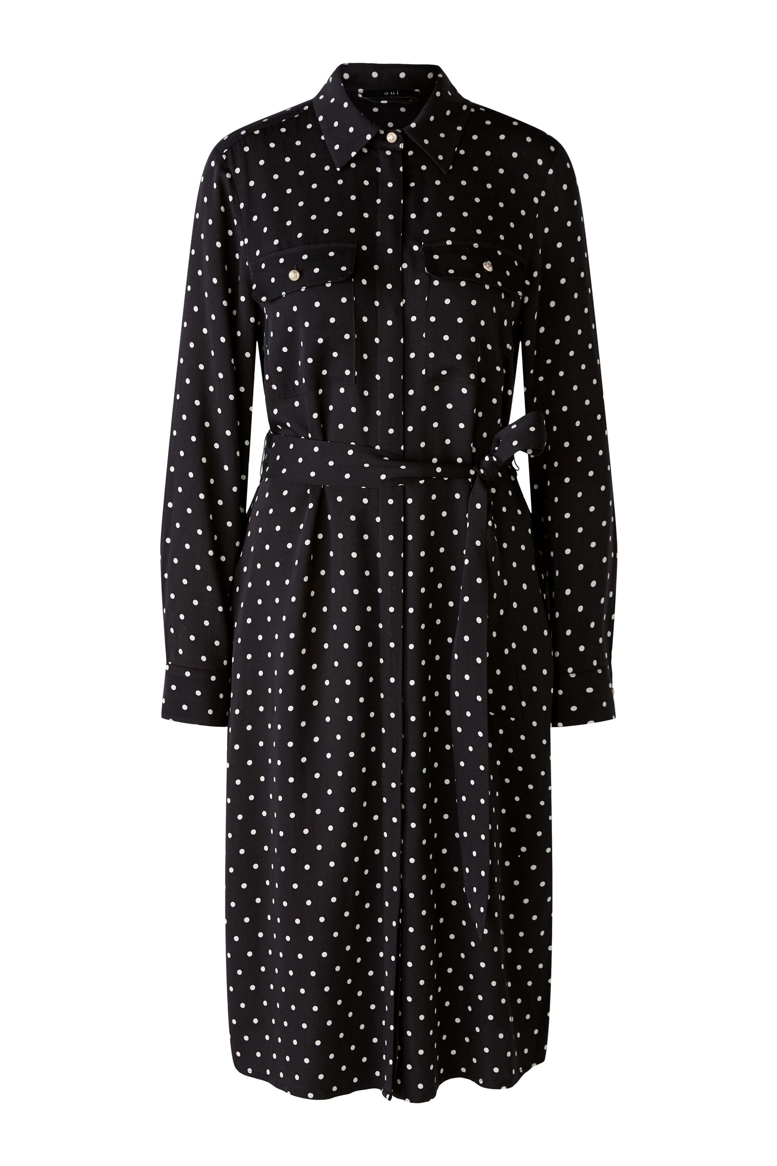 Oui- Black and Off White Polka Dot Shirt Dress